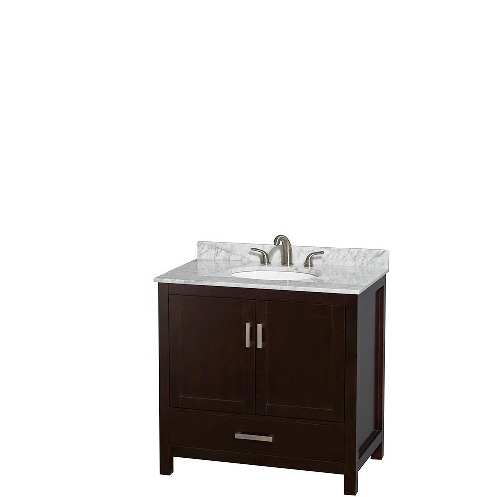 Wyndham Collection WCS141436SESCMUNOMXX Sheffield 36-in Espresso with Brushed Chrome Trim Undermount Single Sink Bathroom Vanity with White Carrera Natural Marble Top
