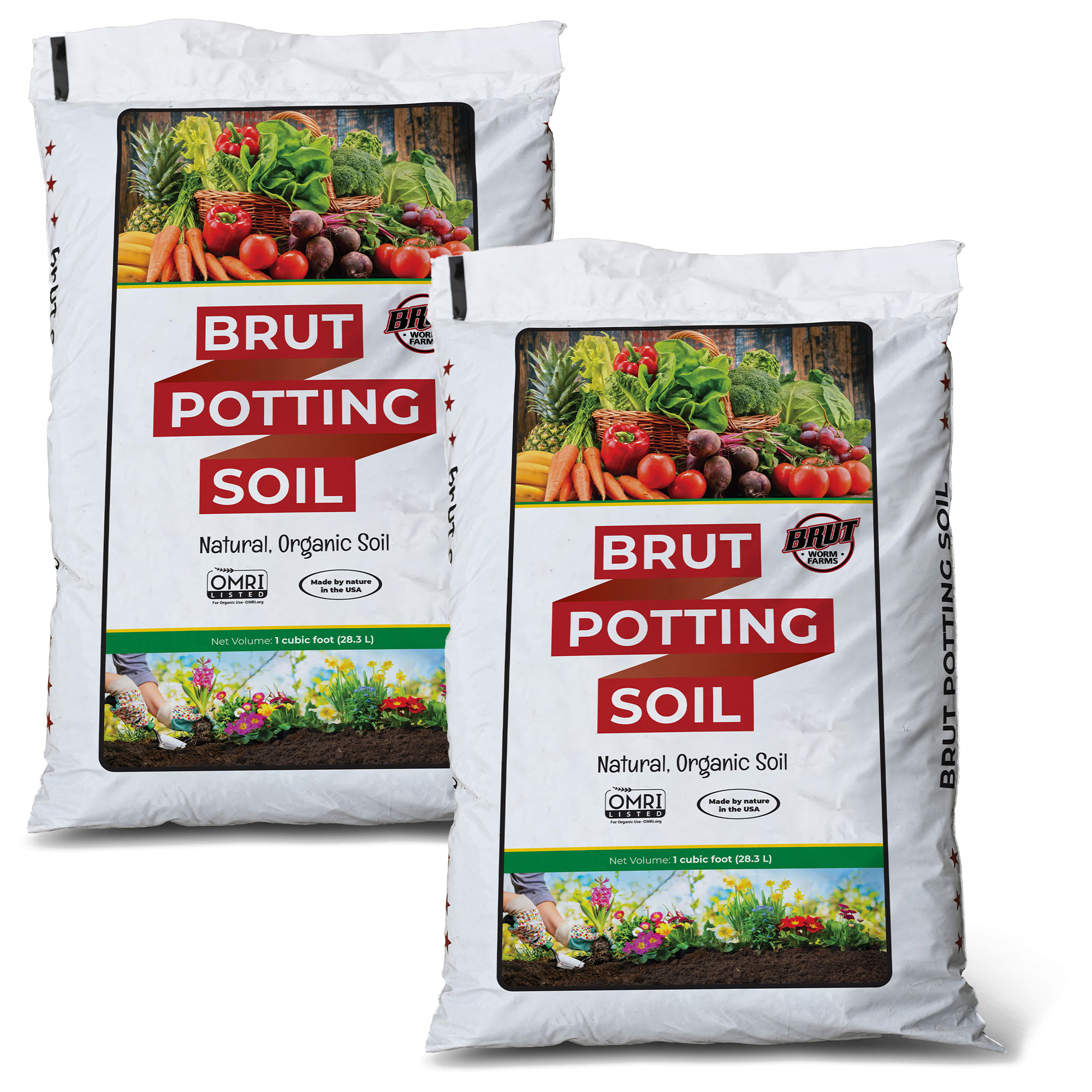 Brut Worm Farms Brut Organic Potting Soil 1 CF  Indoor and Outdoor Container Plants 2 Pack