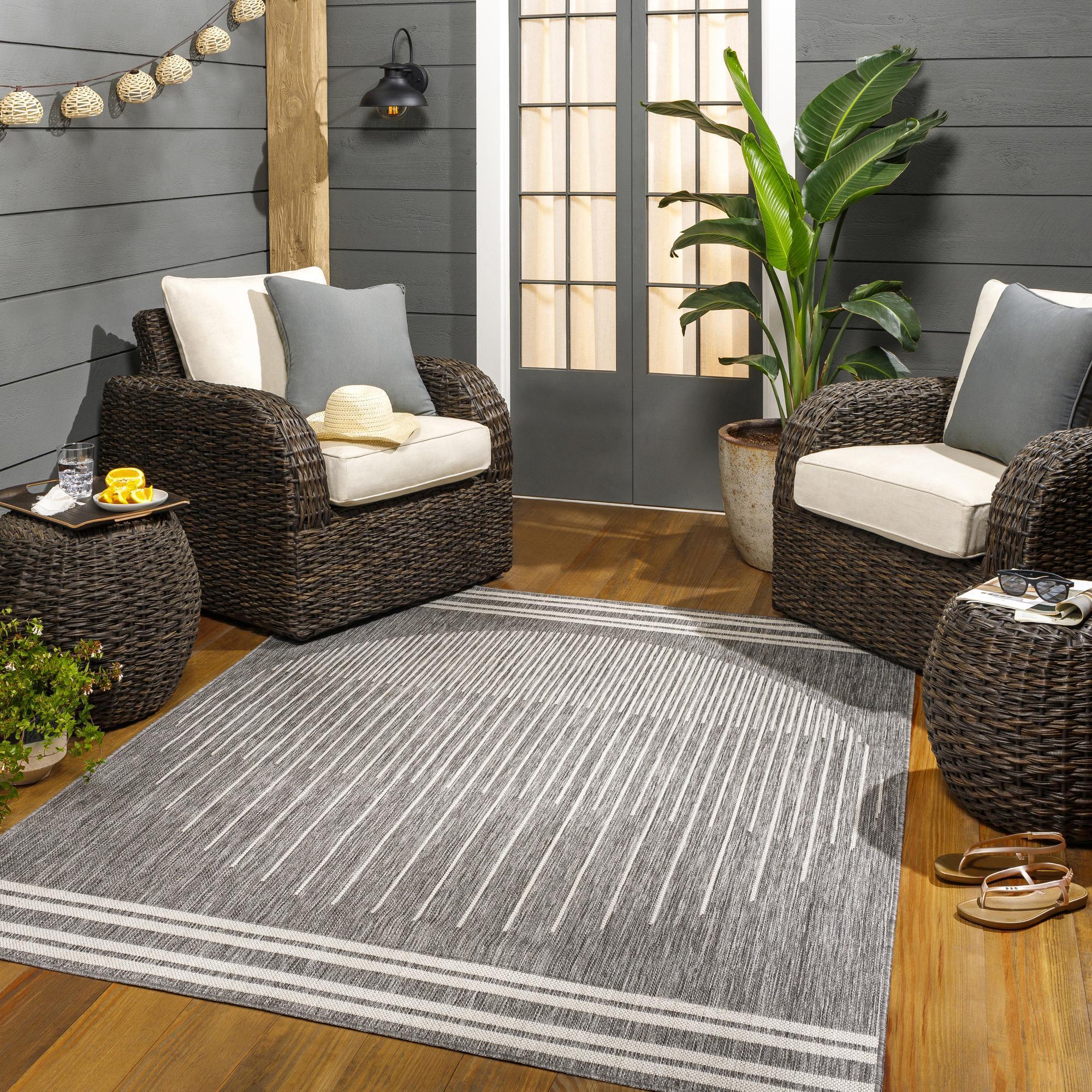 Livabliss LBH2333-537 Long Beach 5 x 8 (ft) Polypropylene Dark Gray Rectangular Outdoor Geometric Global Area rug