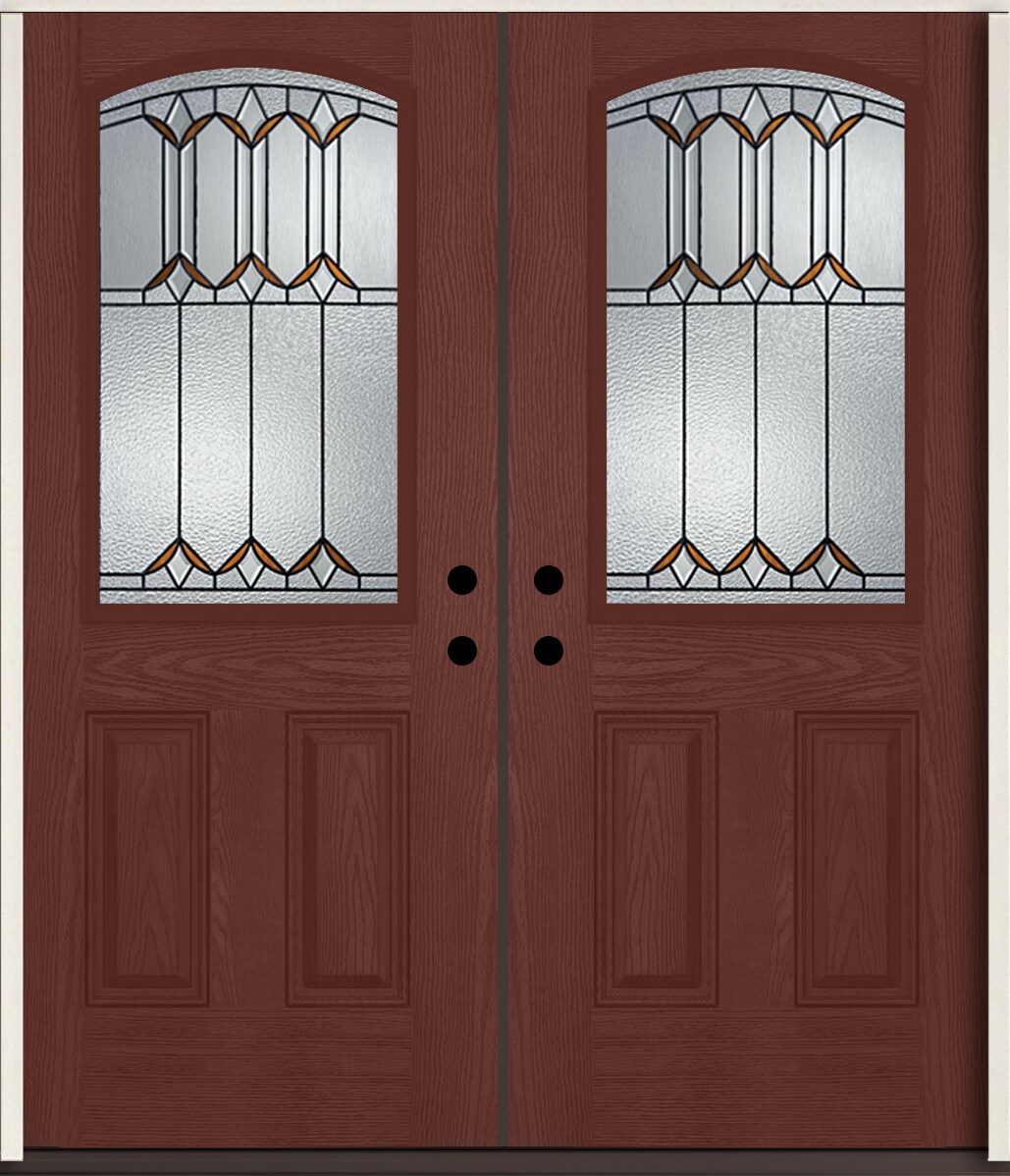 RELIABILT LO964498 Park Hill 72-in x 80-in x Fiberglass Half lite Left-hand inswing Wineberry Stain Stained Prehung Double door Front Door Insulating core Decorative glass