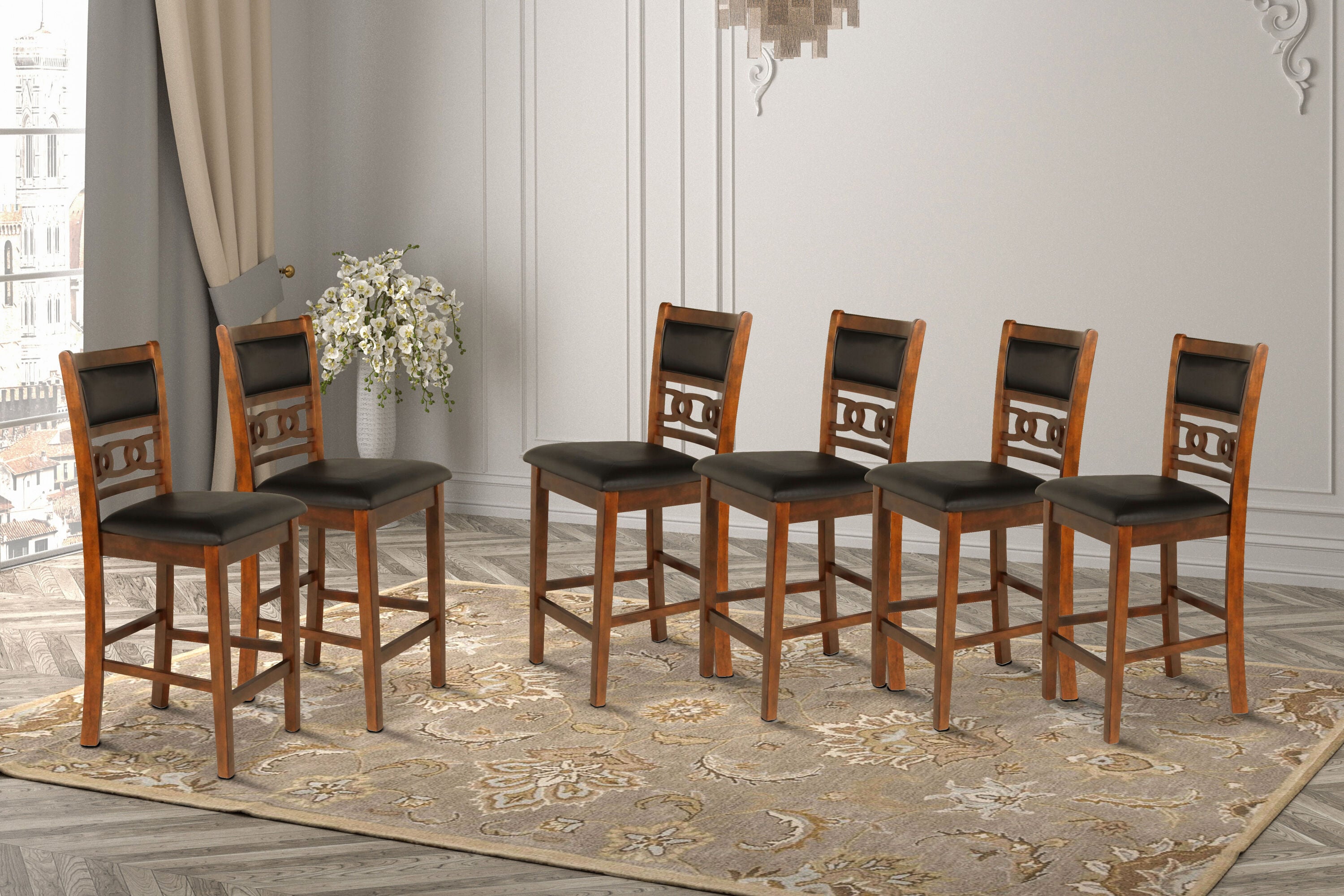 New Classic Furniture EC-S-45-1701-6CB2 Set of 6 Gia Faux Leather Upholstered Dining Side Chair (Wood Frame)