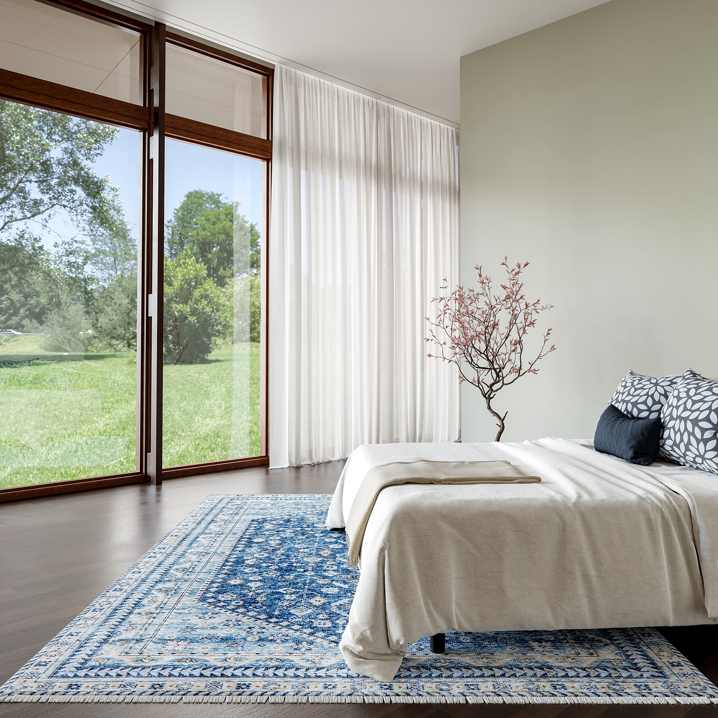 nuLOOM 200RZNB09A-5075 Sunsari Geometric Machine Washable 5ft. x 7ft. 5in. Blue Area Rug