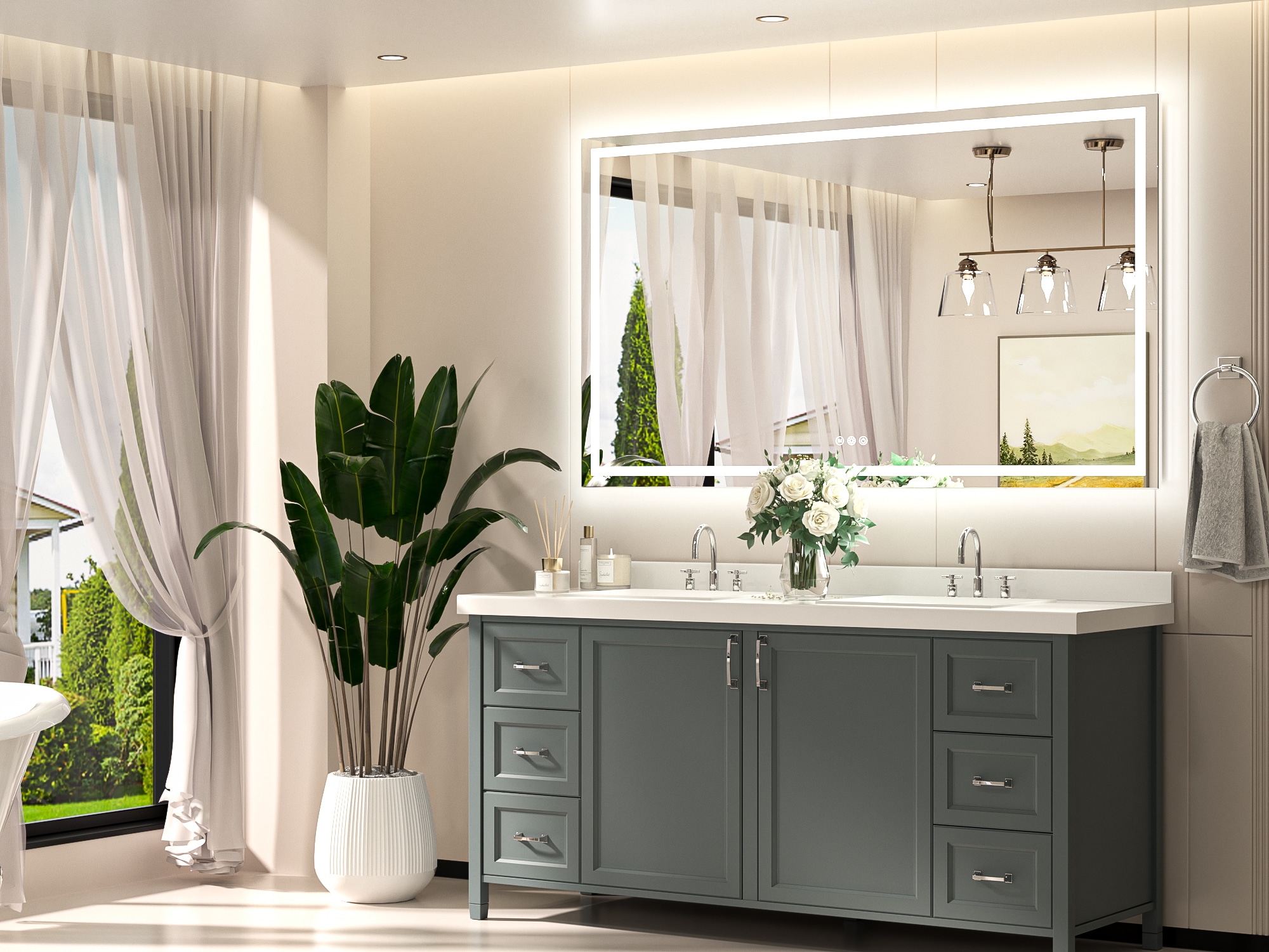 Keonjinn LW-JZ-ZBGSSW2-15291 Framed-Bath-Mirrors - View #2