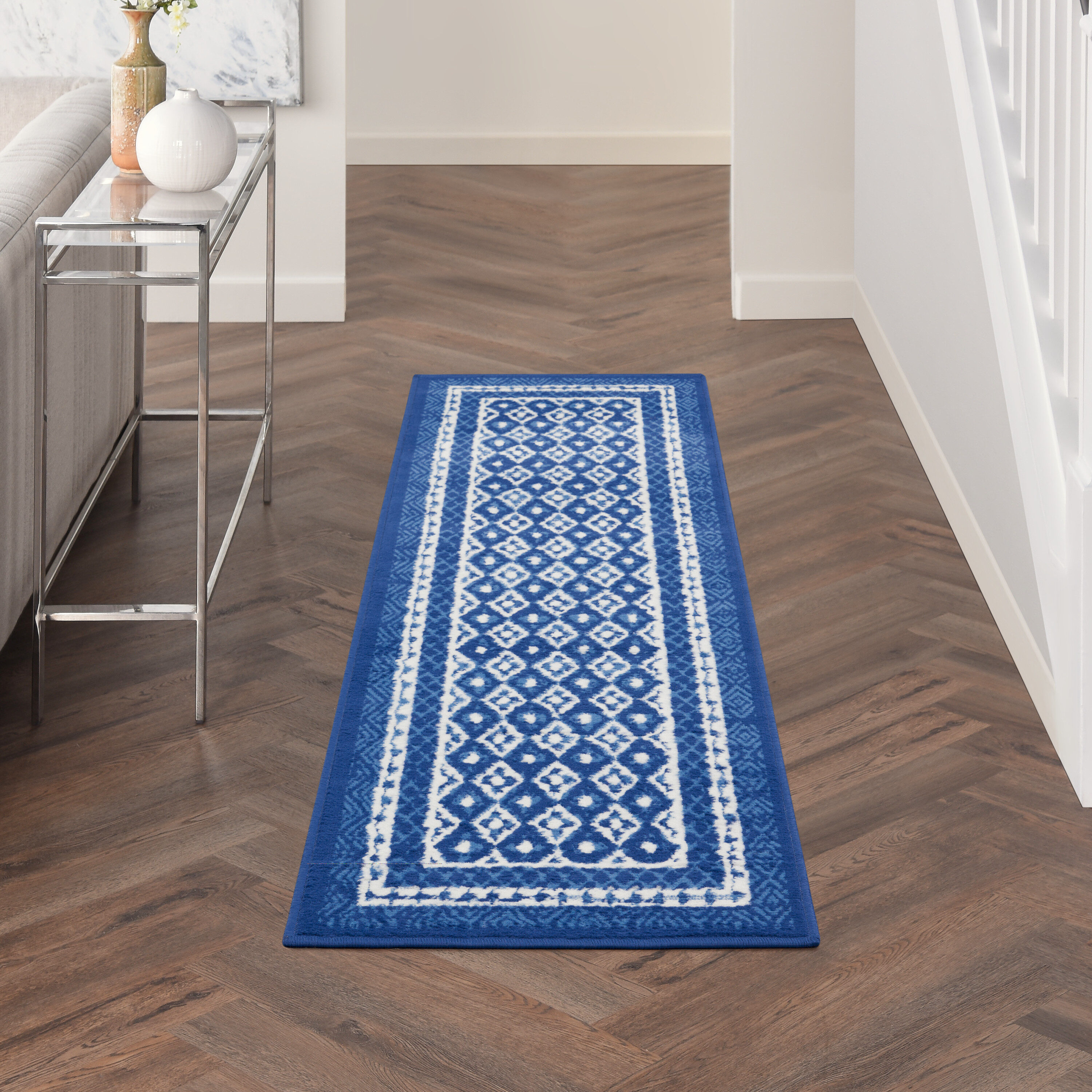 Nourison 99446834164 Whimsicle 2 x 6 (ft) Loomed Polypropylene Navy Rectangular Indoor Border Runner rug