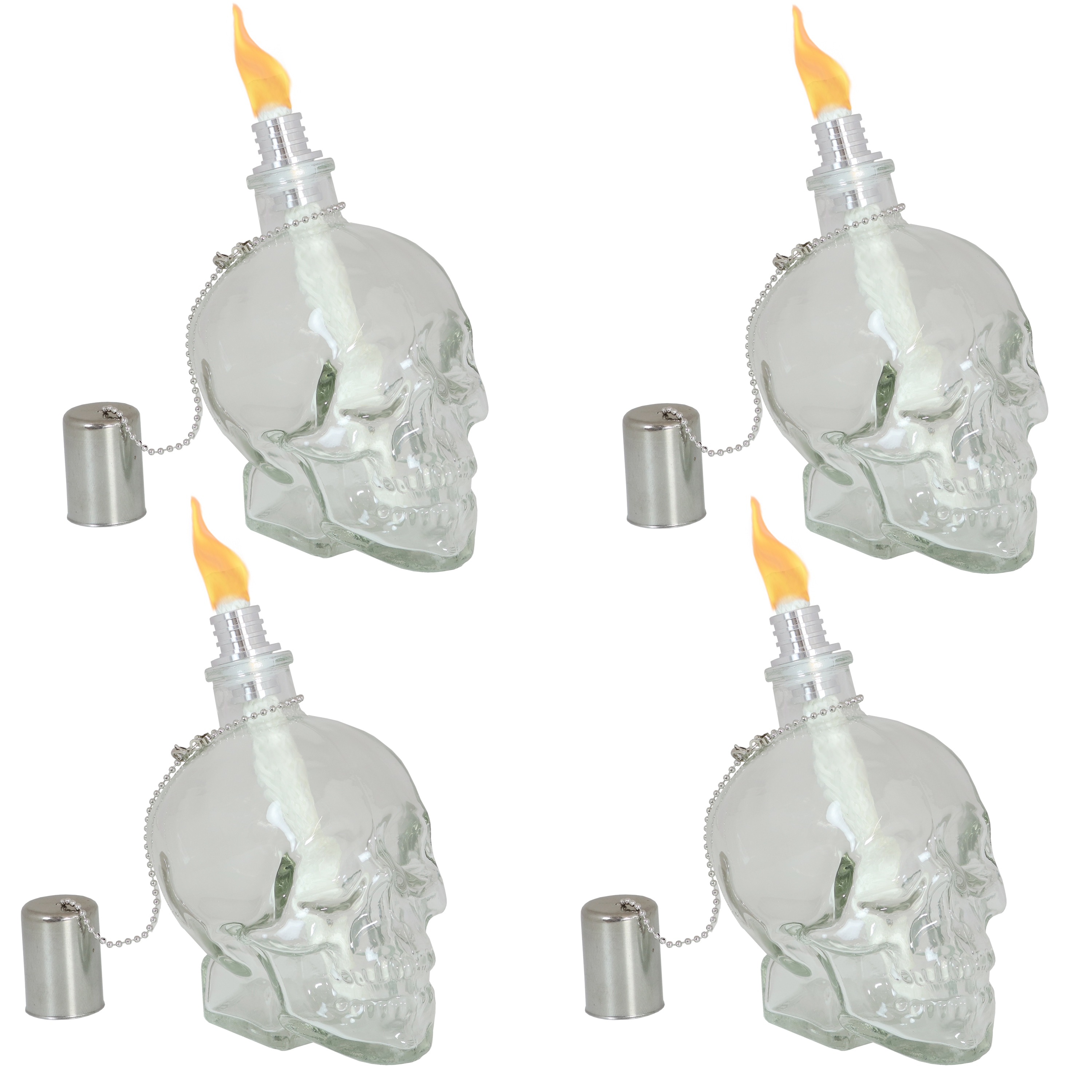 Sunnydaze Decor - Glass Grinning Skull Tabletop Torches - Clear - Set of 4