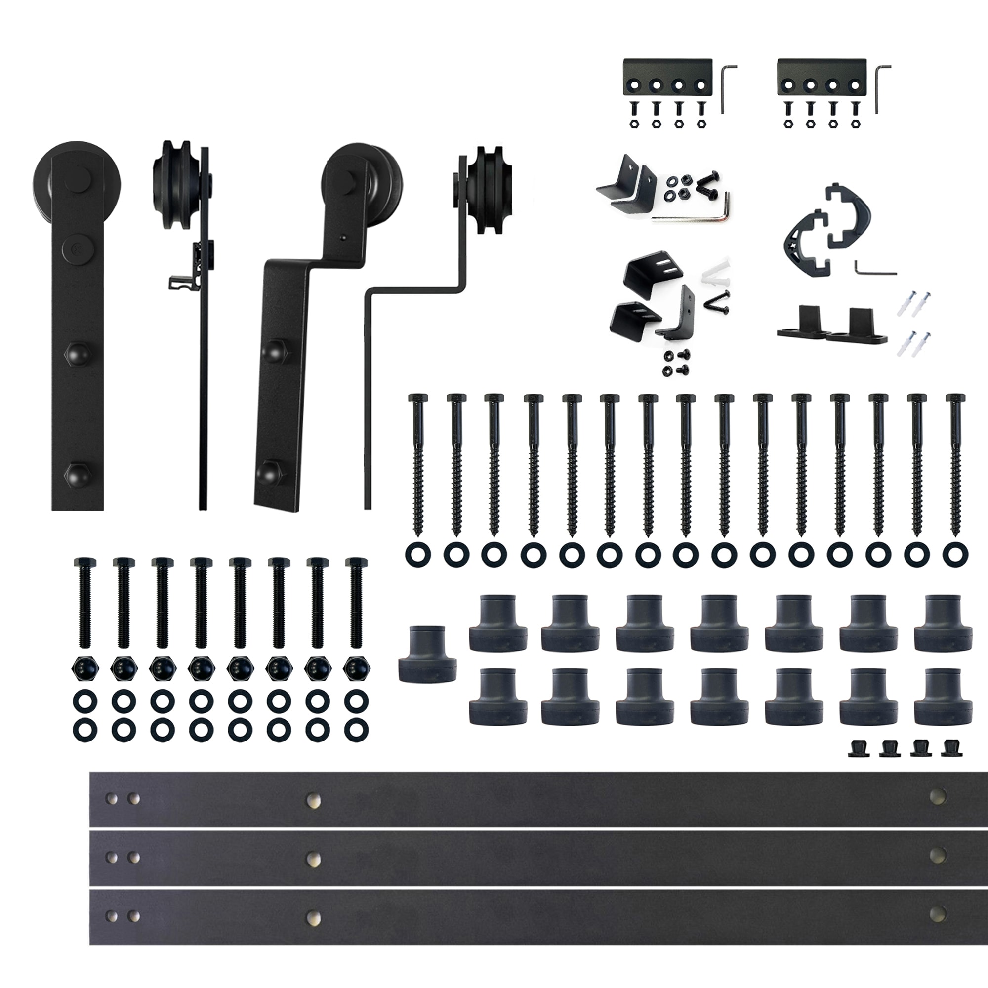 HOMACER ZT5TGH240C 240-in Rustic black Black Indoor I-strap Double bypass Barn door hardware kit