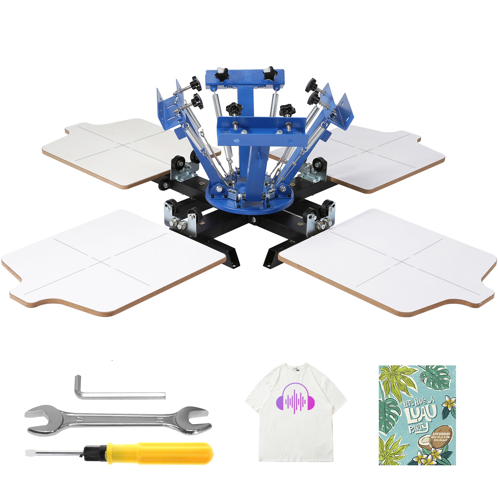 VEVOR SYJTTSSYZZ441RU3SV0 Screen Printing Machine 4 Color 4 Station 360° Rotable Silk Screen Printing Press 21.2x17.7in Screen Printing Press Double-layer Positioning Pallet for T-shirt DIY Printing