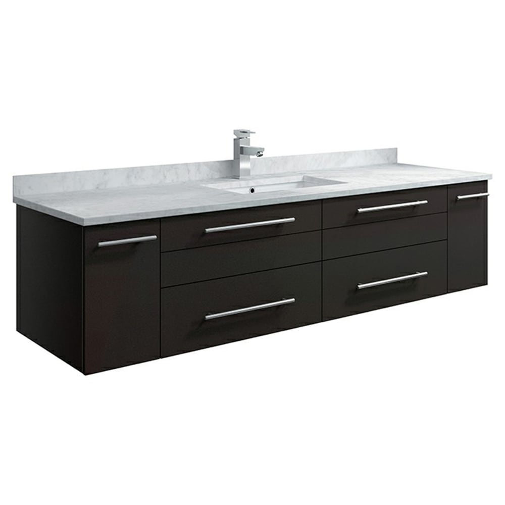 Espresso 60'' Wall-Mount Vanity with Quartz Top and Ceramic Sink