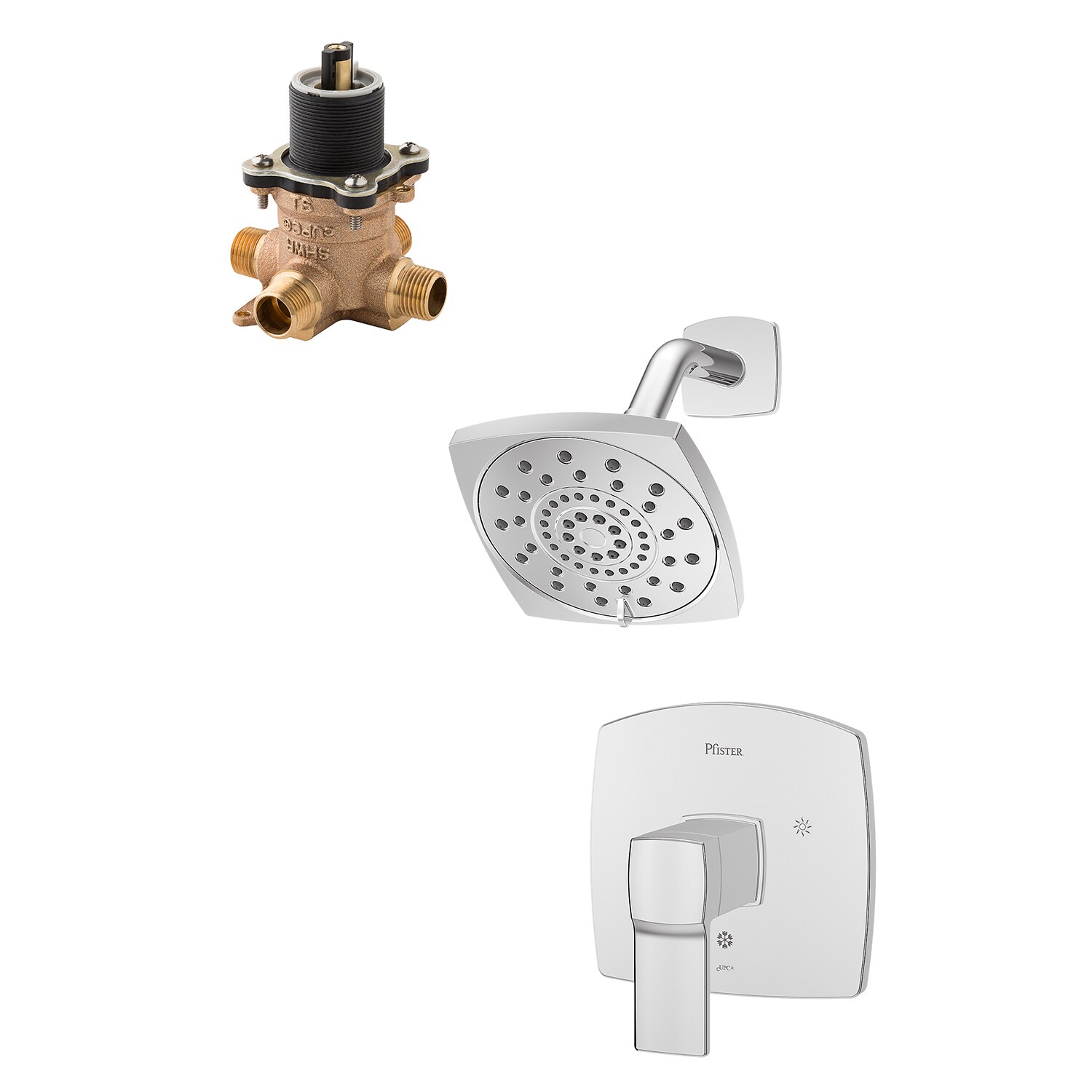 Pfister LG89-7DAC-0X8-310A-L Deckard Polished Chrome 1-handle Multi-function 5.31-Inches Square Shower Faucet with Valve