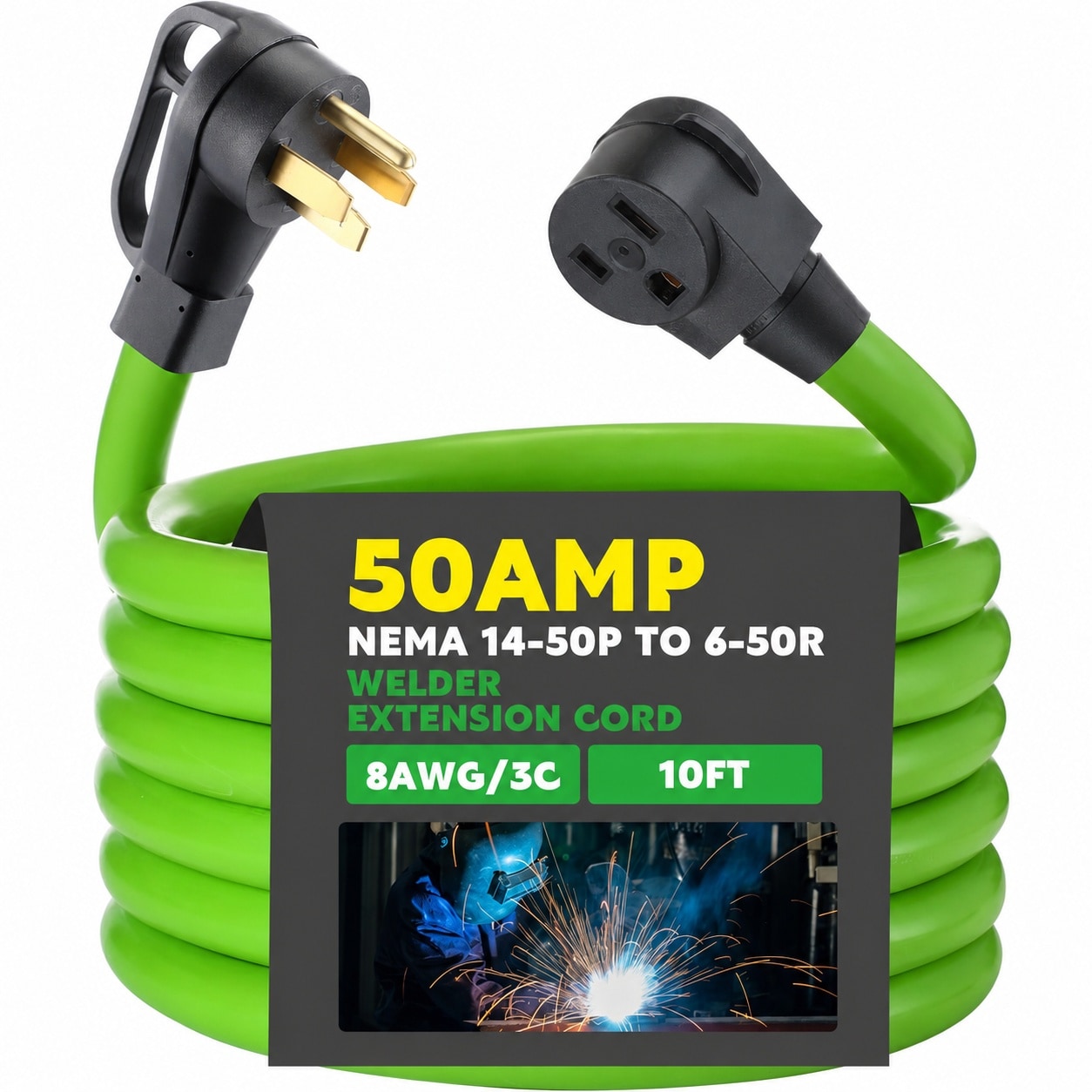 Anqtovp  10 Feet 50 Amp Welder Extension Cord 8 AWG Power Cord NEMA 14 50P to 6 50R 4 Prong to 3 Prong Handle for Generator RV Welder Outdoor Use