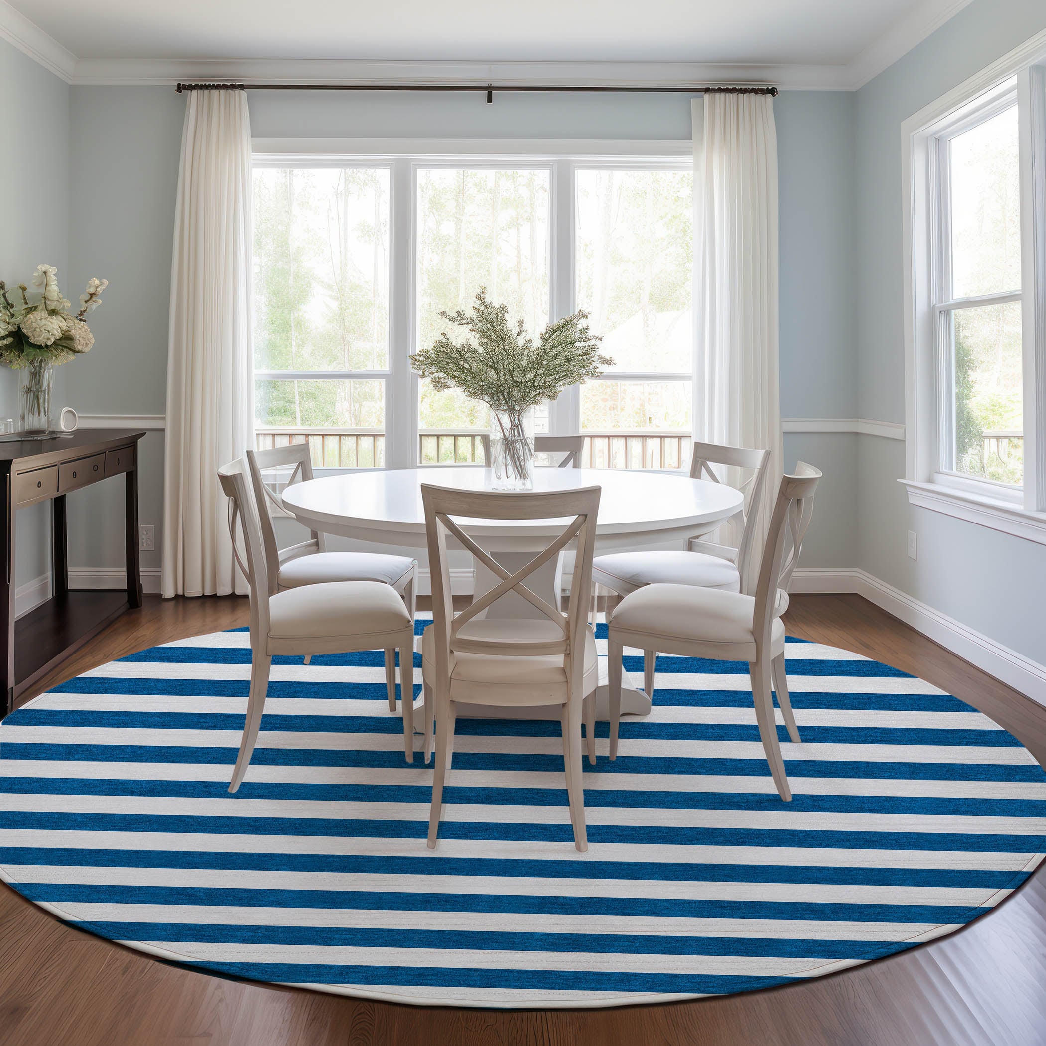 Addison Rugs ACN528NA8RO Chantille ACN528NA 8 x 8 (ft) Polyester Navy Round Indoor/Outdoor Stripe Machine washable Area rug