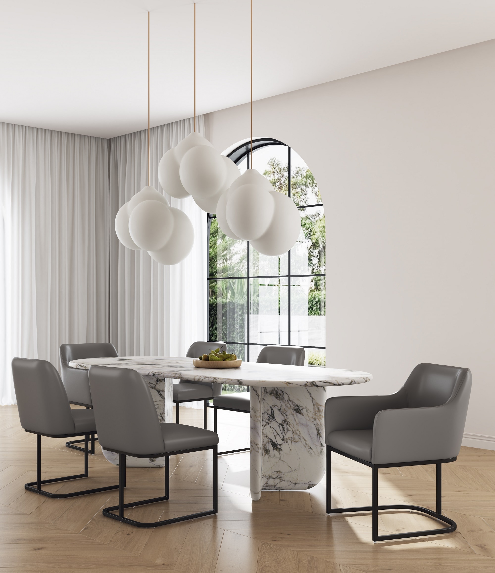 Manhattan Comfort 6-DC056-GY Set of 6 Contemporary/Modern Faux Leather Upholstered Dining Arm Chair (Metal Frame)