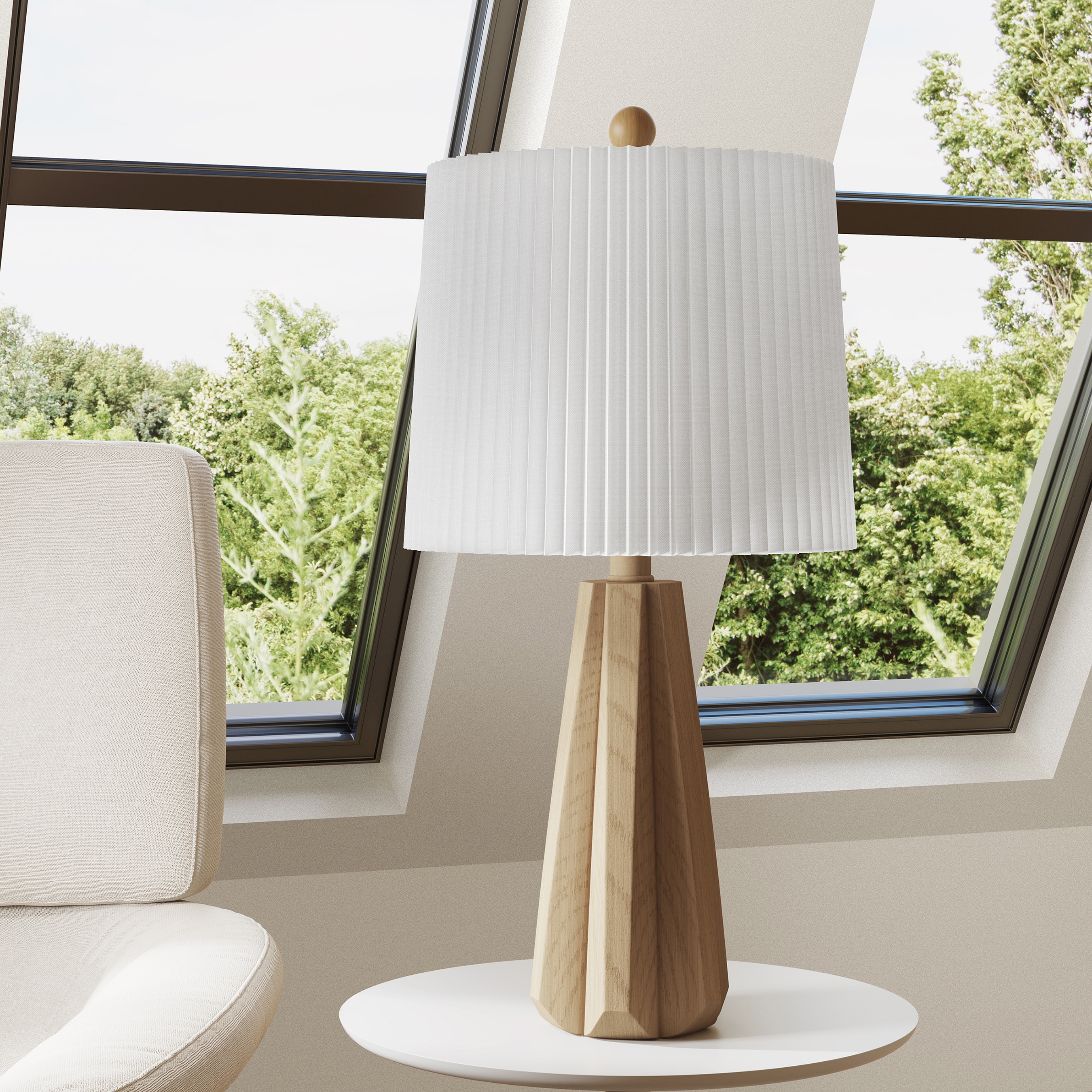 Deluxe 24" Light Brown Resin Table Lamp with White Pleated Linen Shade