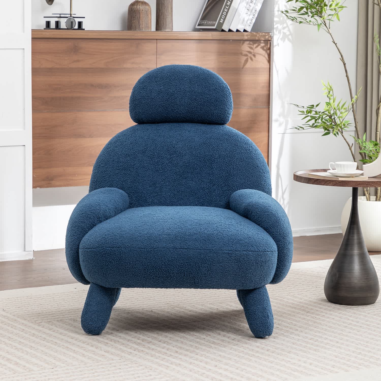 SEYNAR - Modern Faux Sherpa Upolstered High Back Armless Accent Chair