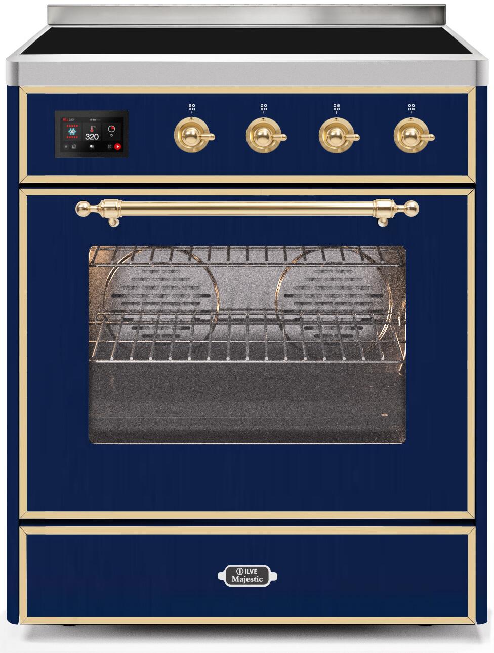 ILVE UMI30NE3MBG Majestic 2 30-in 4 Elements 4-cu ft Convection Oven Freestanding Induction Range (Blue/Brass Trim)