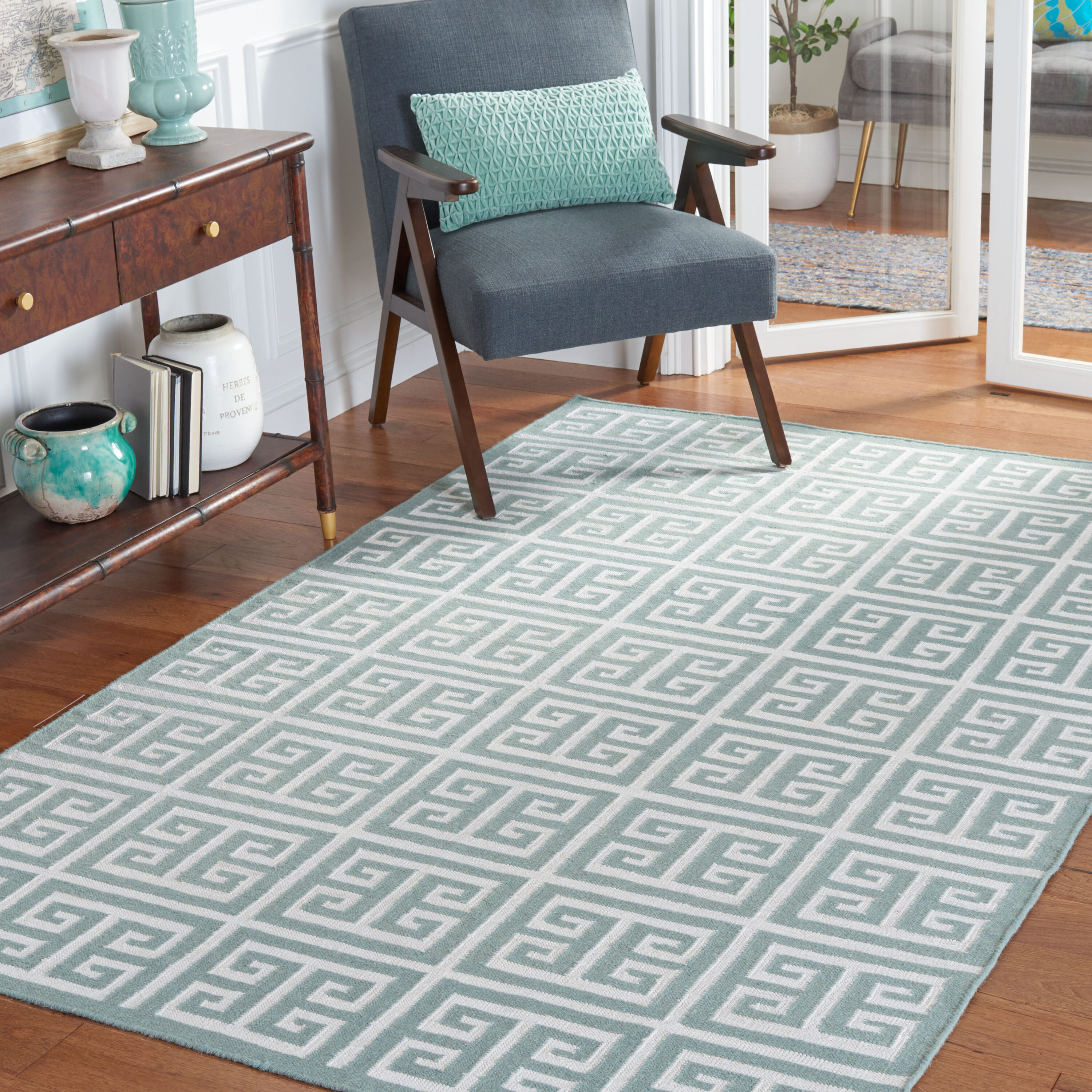 Dhurries 626 Blue/Ivory Contemporary 5ft x 8ft Medium Rectangle Rug