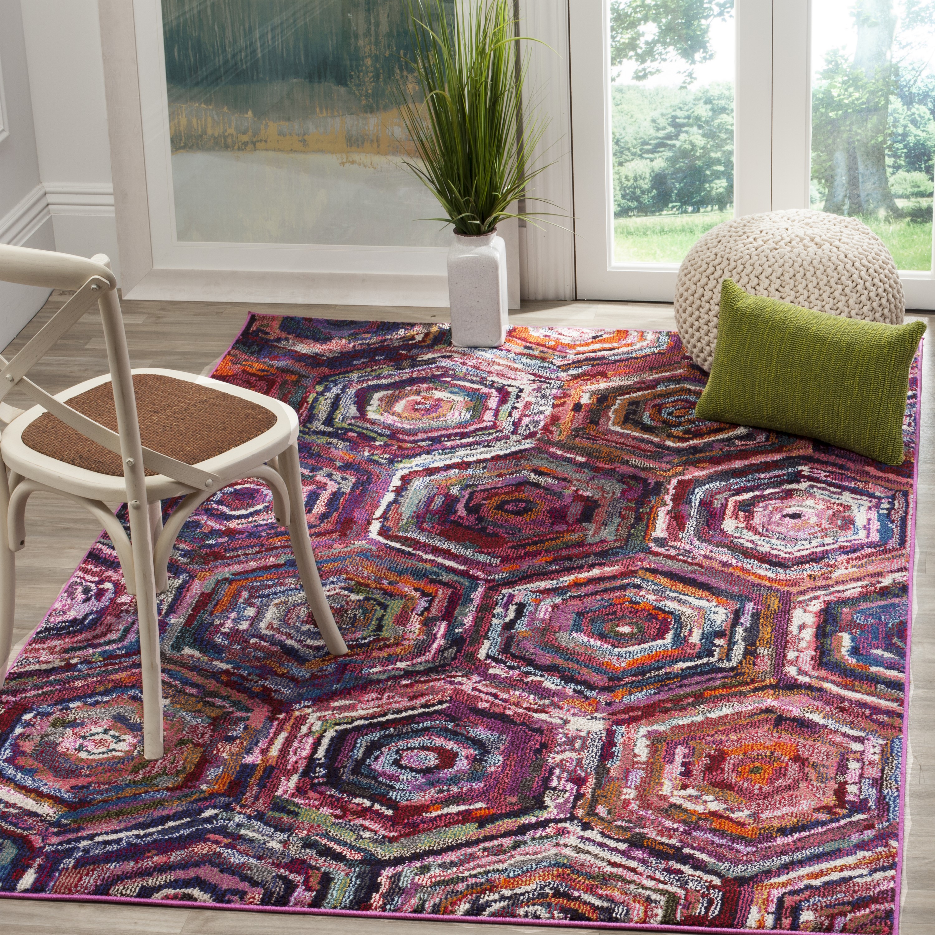 Safavieh MNC224D-4 Monaco Starlight 4 x 6 (ft) Loomed Polypropylene Pink/Multi Rectangular Indoor Distressed/Overdyed Bohemian/Eclectic Area rug