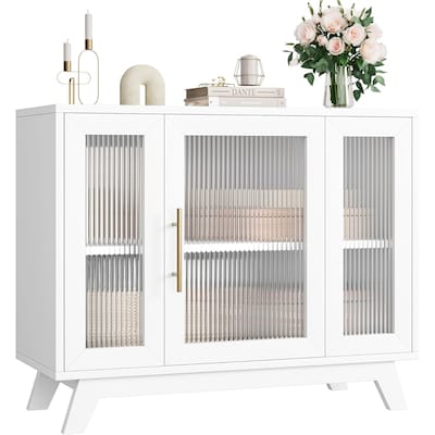 Garvee 36 Inch Contemporary Farmhouse Sideboard Buffet Cabinet With Glass Doors Adjustable Shelves For Dining Room Living Room