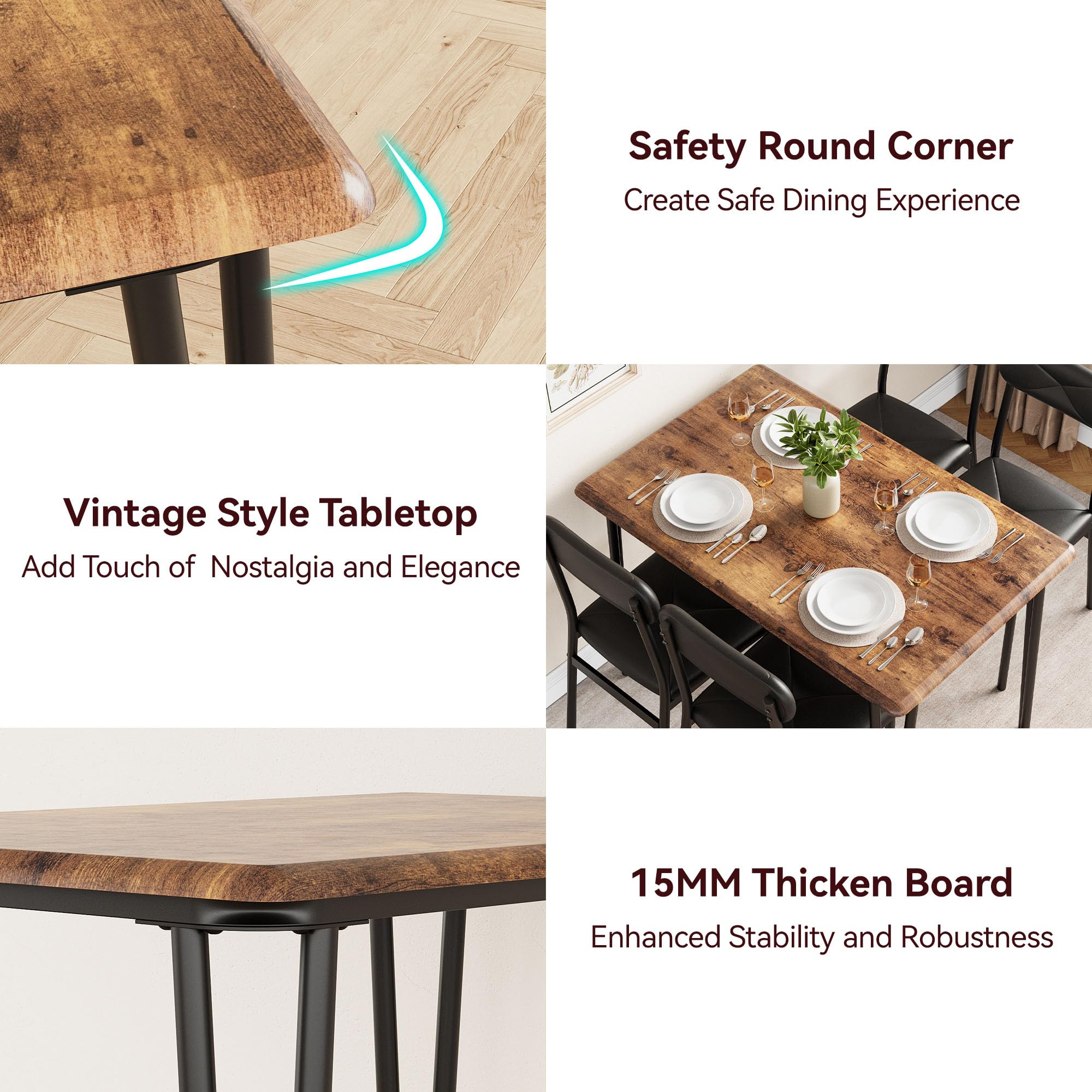 Garvee Dining Table Set for 4 Kitchen Table with Upholstered Chairs for ...
