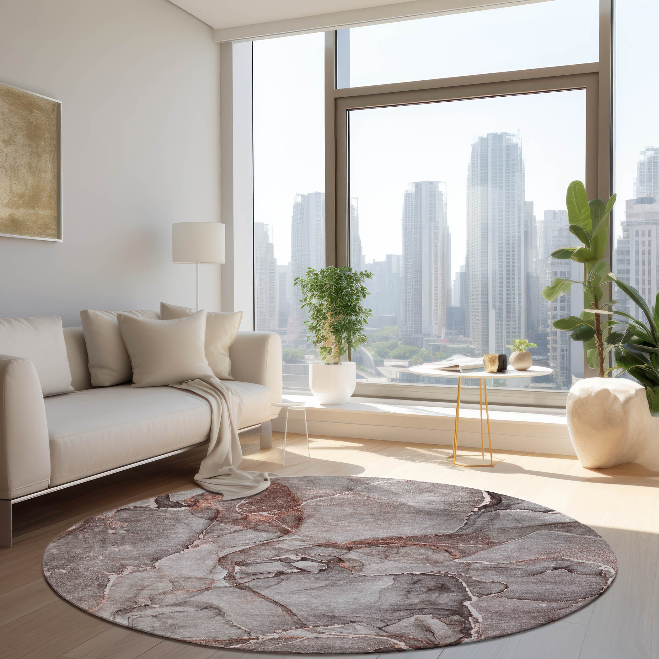 Addison Rugs ACN519GY8RO Chantille ACN519GY 8 x 8 (ft) Polyester Gray Round Indoor/Outdoor Abstract Machine washable Area rug