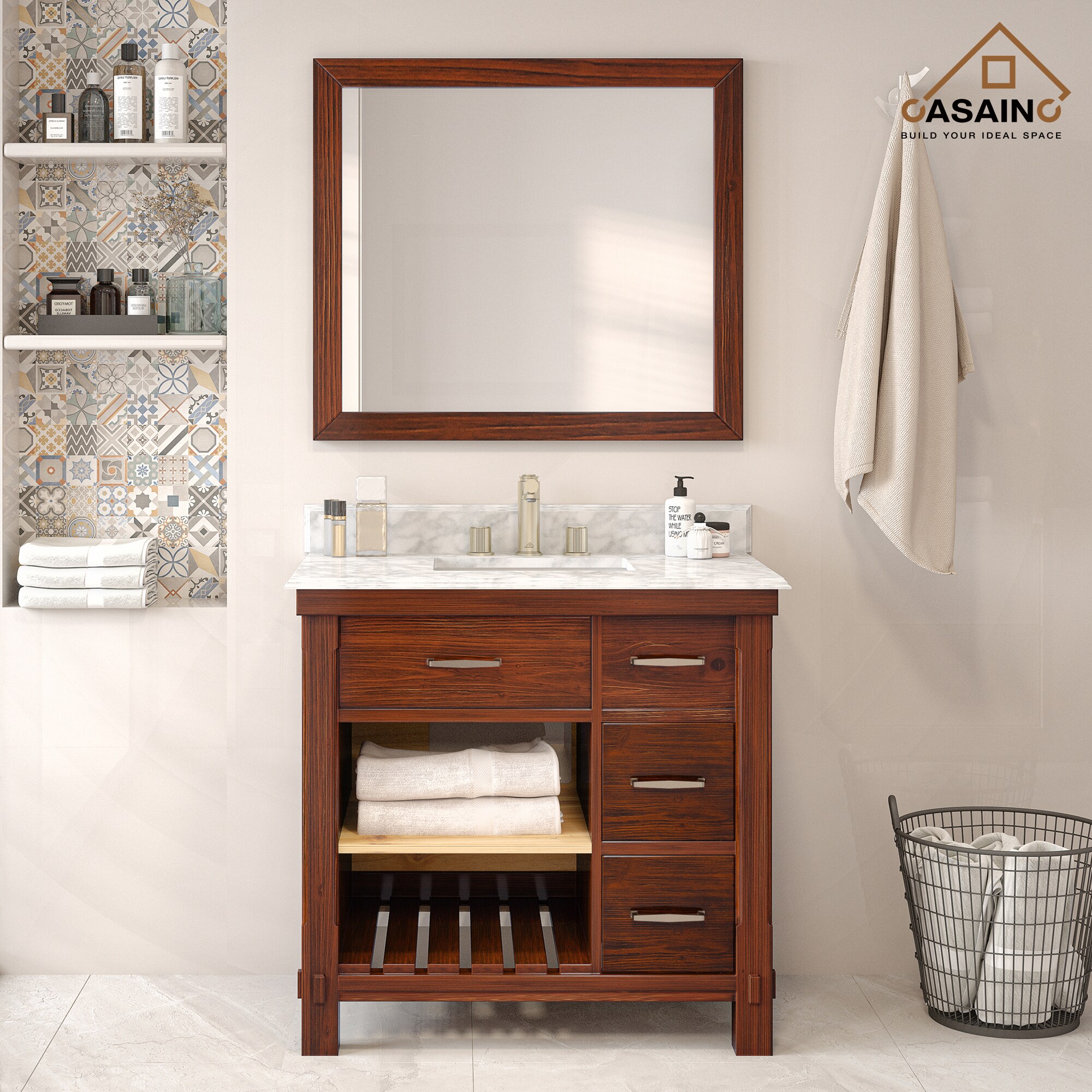 CASAINC Bathroom vanity 36-in Traditional Brown Undermount Single 