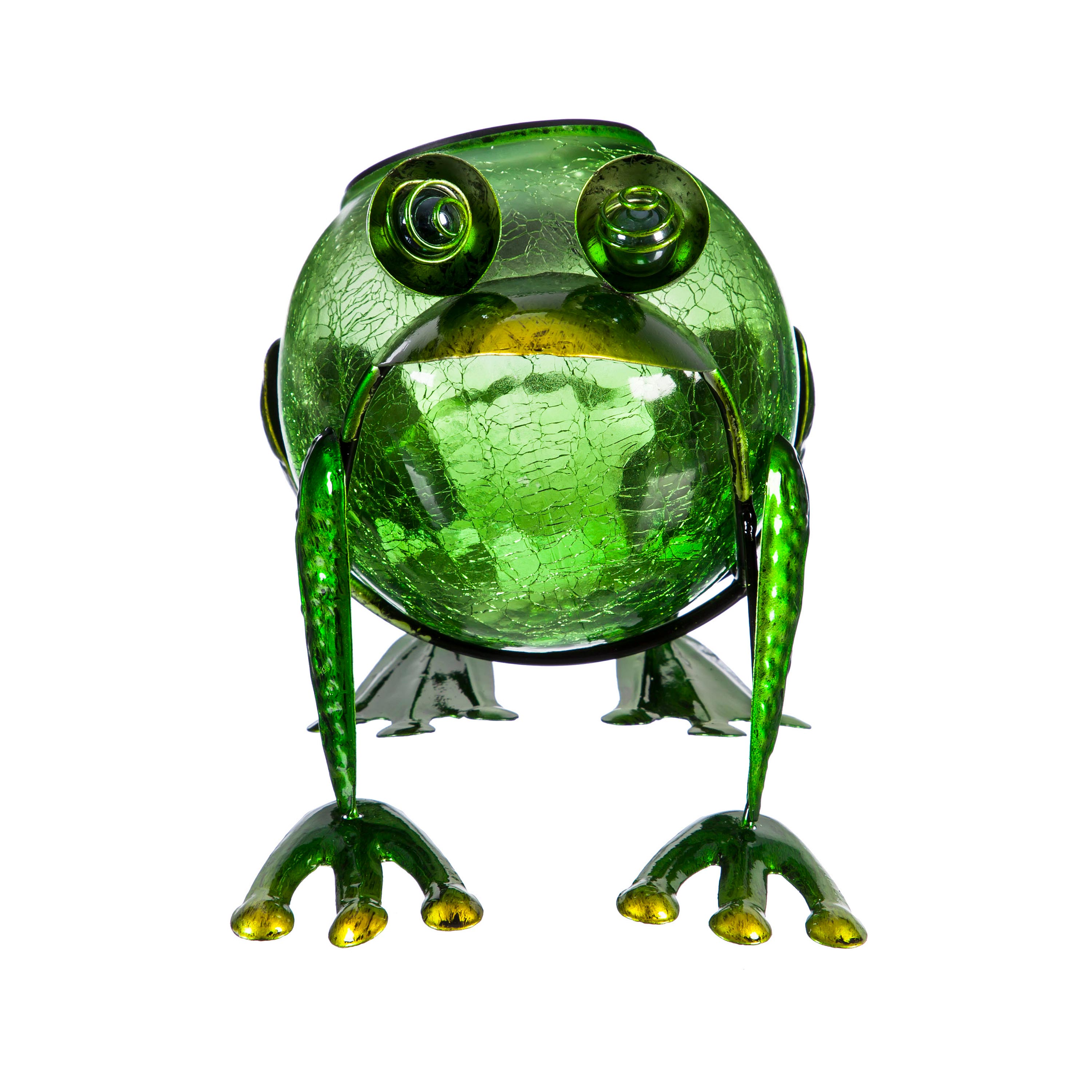 Green Crackled Glass Solar Frog Garden Statuary