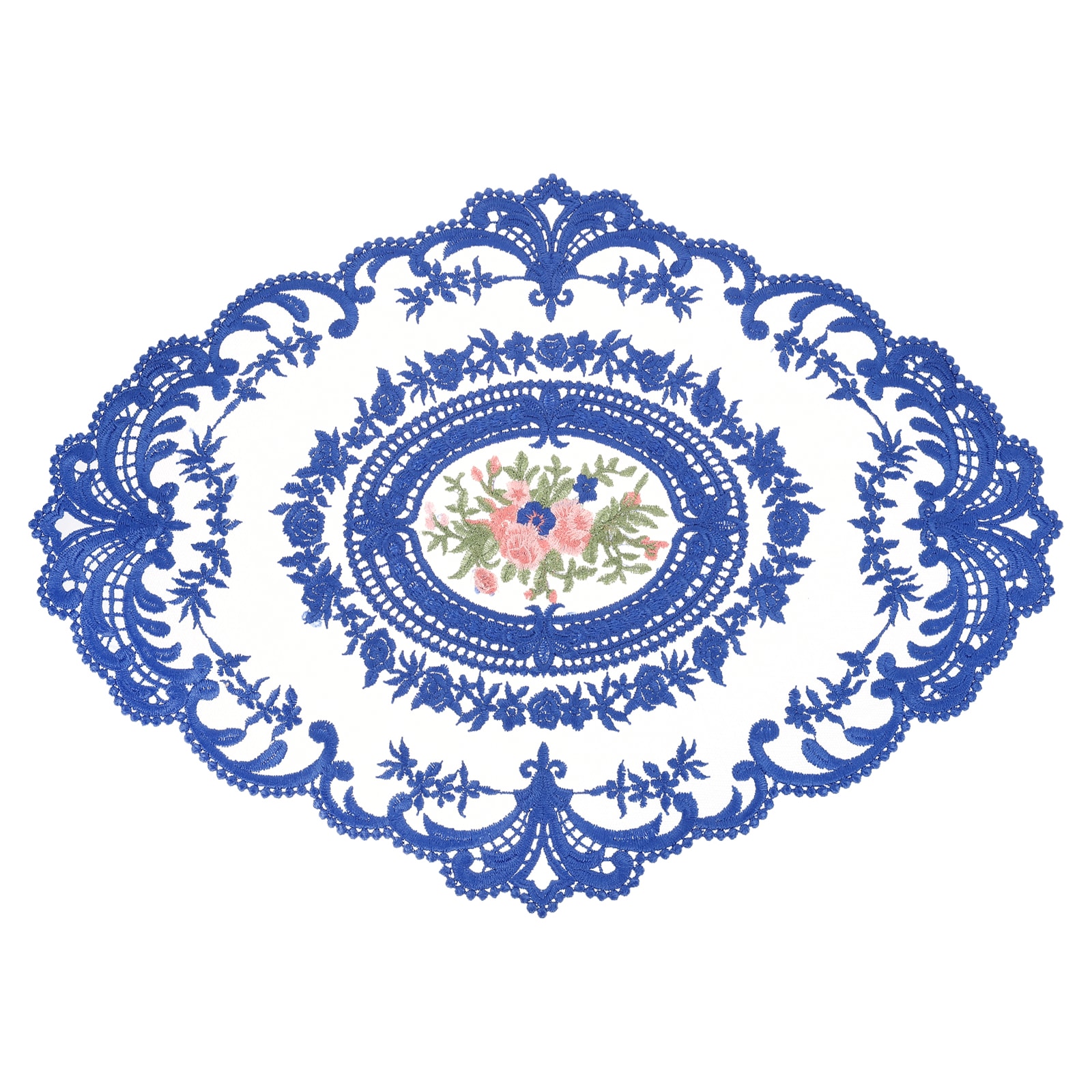 Unique Bargains Retro Lace Placemat 12x16-in Oval Embroidered Table Place Mats French Crochet Doilies Coasters Cup Mat for Home Wedding Sapphire Blue #S26042300UX5156