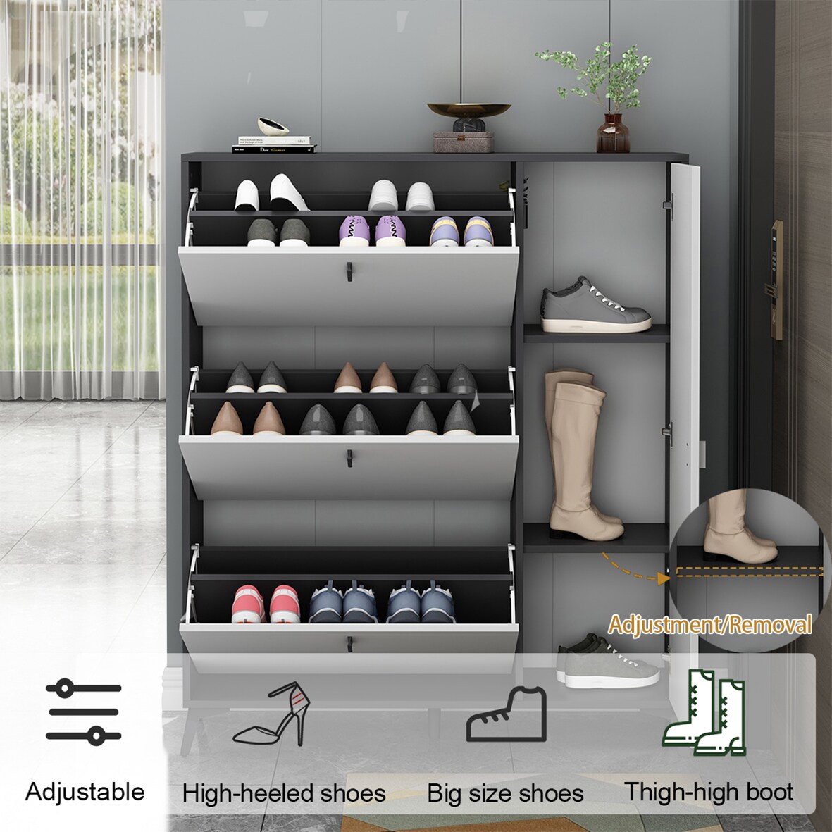 FUFU&GAGA White Composite Shoe Cabinet, 4 Tier Shoe Storage with Adjustable  Shelves, Sturdy and Durable, 14 Pair Shoe Capacity in the Shoe Storage  department at