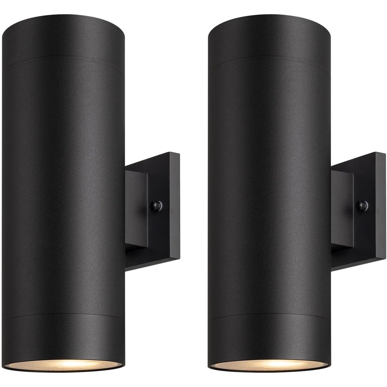 Slagawa  Matte Black 2 Pack Outdoor Wall Sconce with Aluminum Cylinder and Tempered Glass Cover Waterproof Porch Light