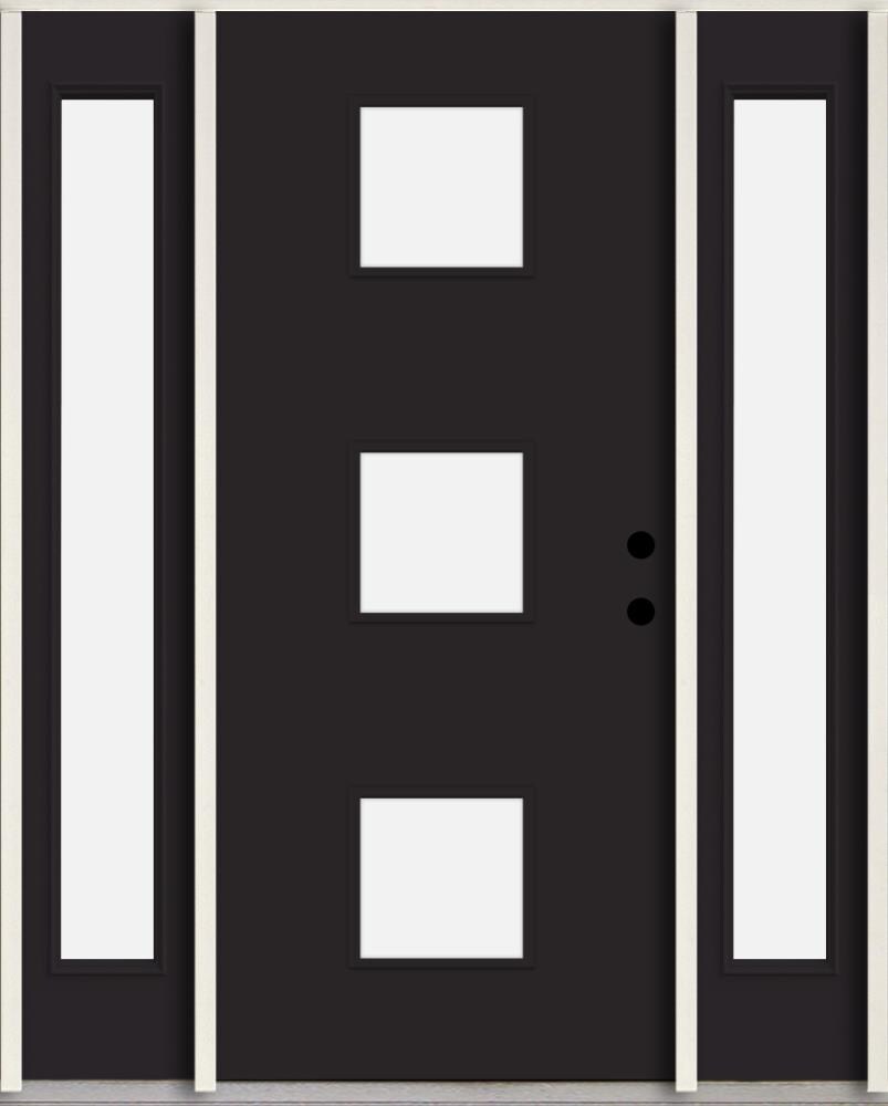 RELIABILT LO1066336 Spotlights 60-in x 80-in x 4-5/8-in Fiberglass 1/4 lite Left-hand inswing Peppercorn Paint Painted Prehung Front Door with Sidelights Insulating core
