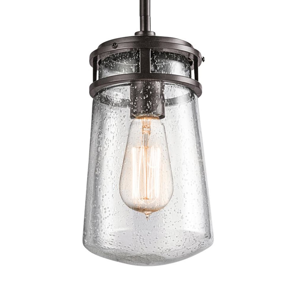 Kichler 49447AZ Lyndon 1 -Light Architectural Bronze Transitional Seeded glass Lantern Small Indoor/Outdoor Hanging Pendant light