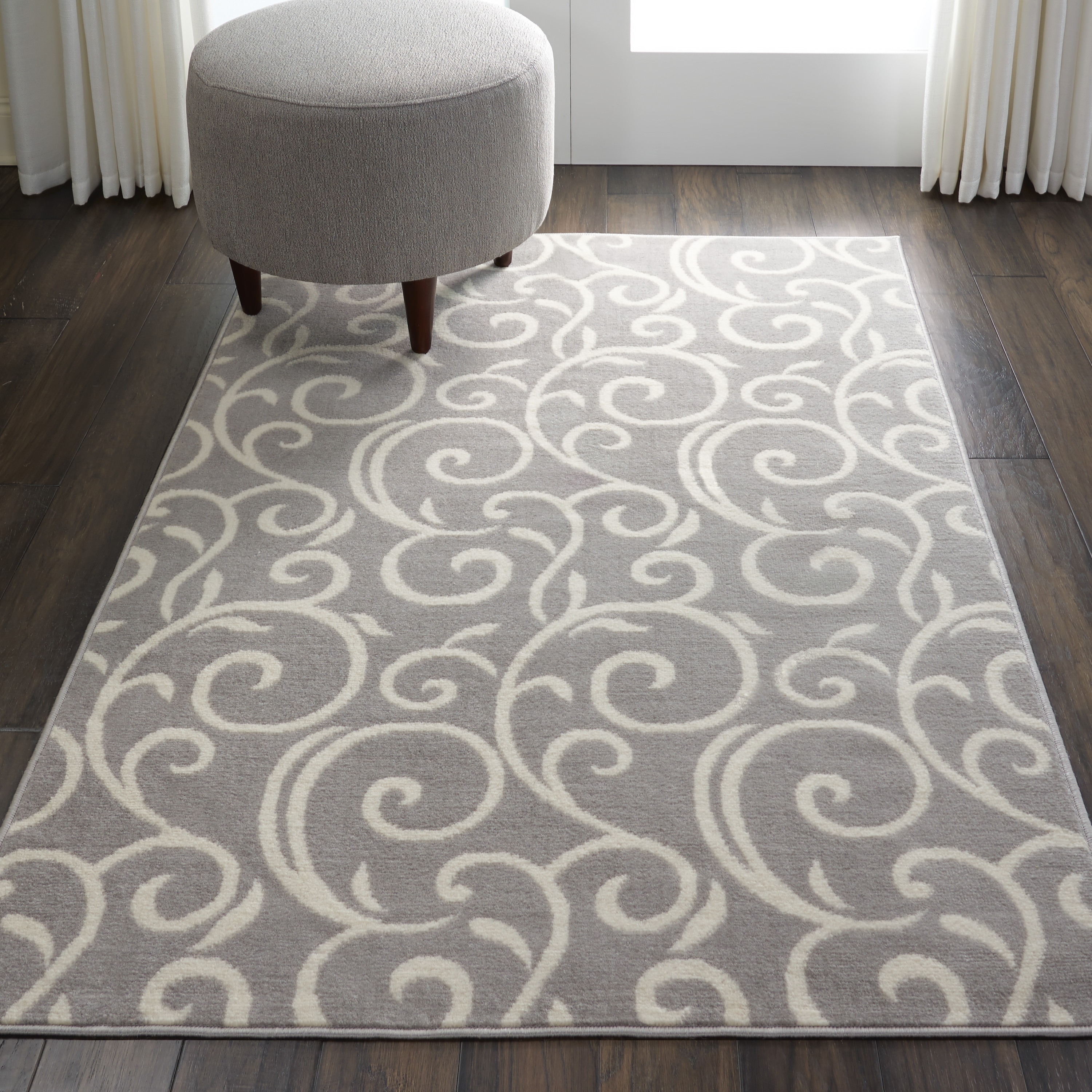 Abstract Vines Gray Hand-Knotted 4'x6' Reversible Area Rug