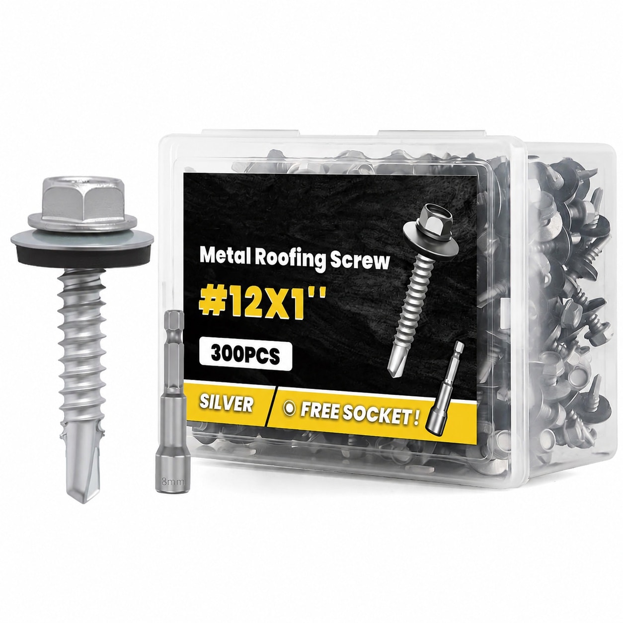 KIWDZFU Metal Roofing Screws Number 12 by 1 Inch 300 Pieces Hex Head ...