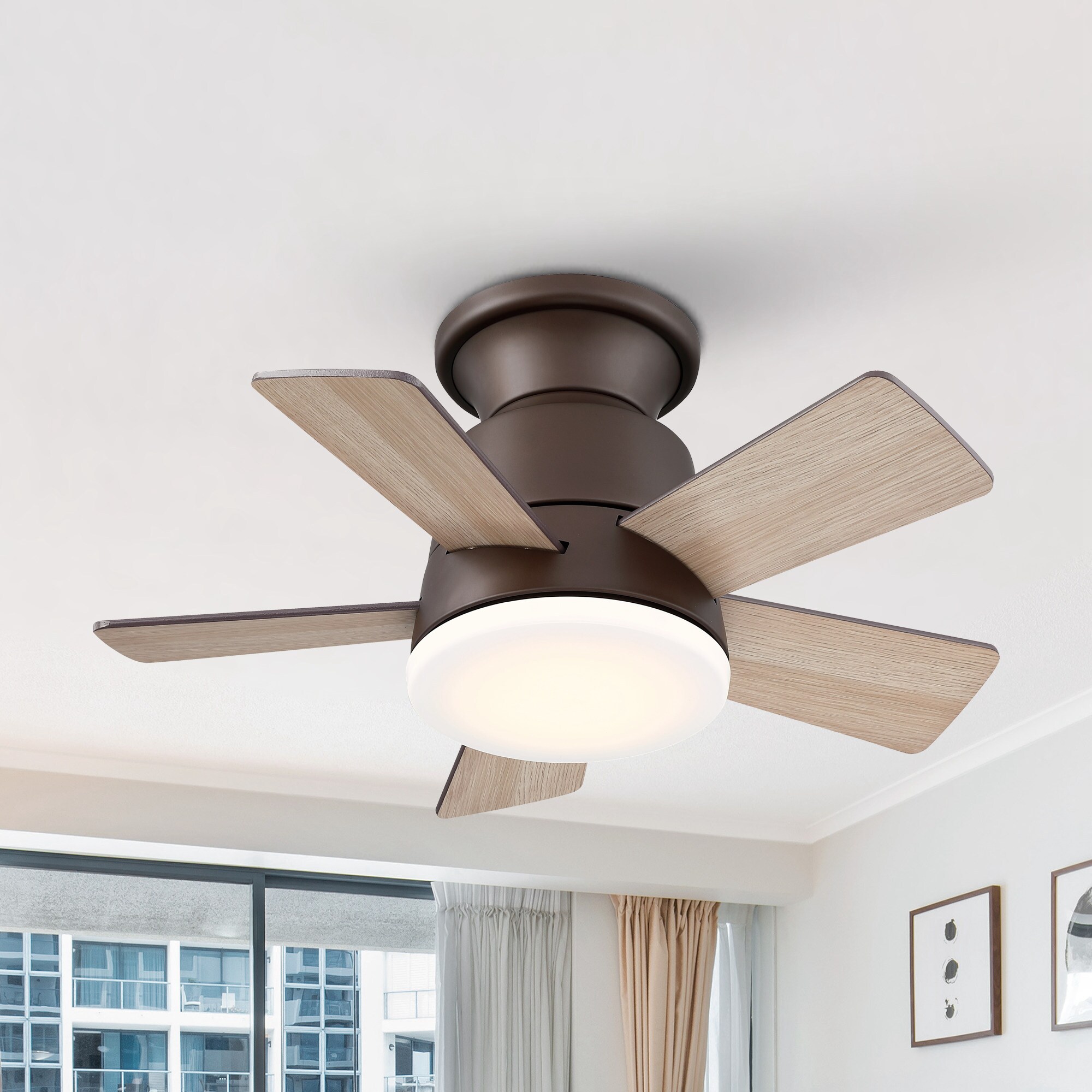 Parrot Uncle Low Profile 24-in Bronze Integrated LED Indoor Flush Mount  Ceiling Fan with Light and Remote (5-Blade)