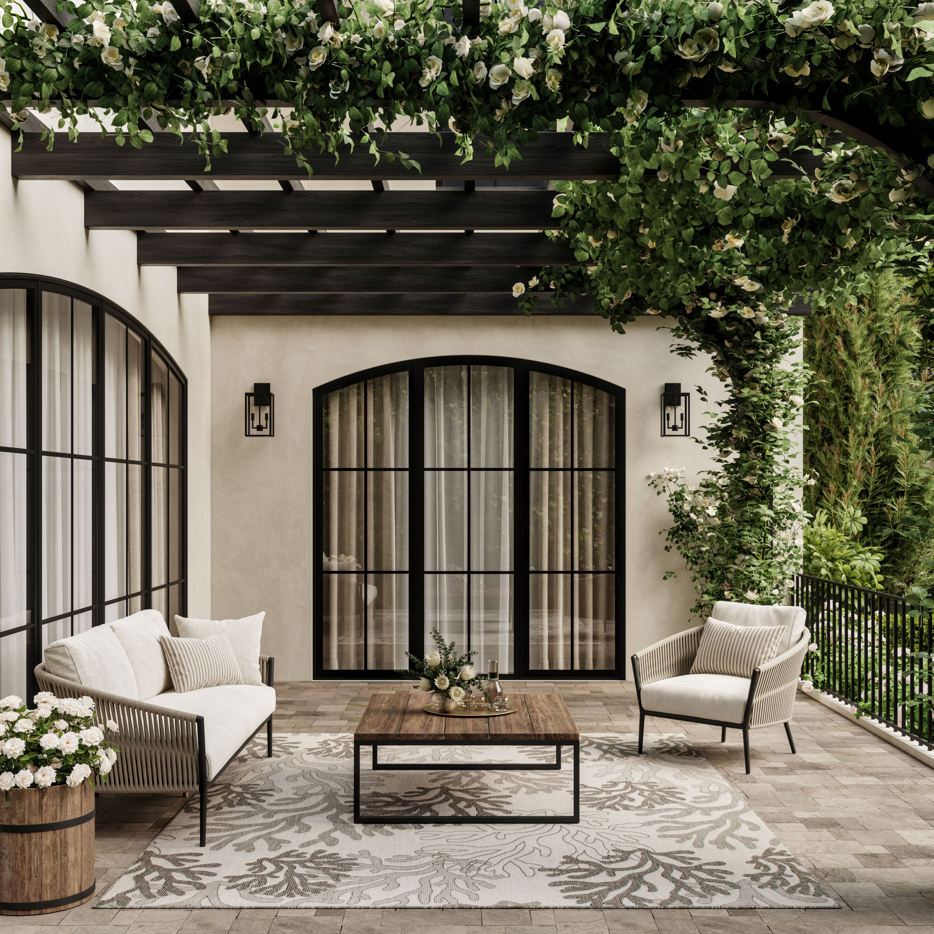 Nourison Home 099446959874 Garden Oasis 8 x 10 (ft) Loomed Polypropylene Grey Rectangular Indoor/Outdoor Floral/Botanical Coastal Area rug