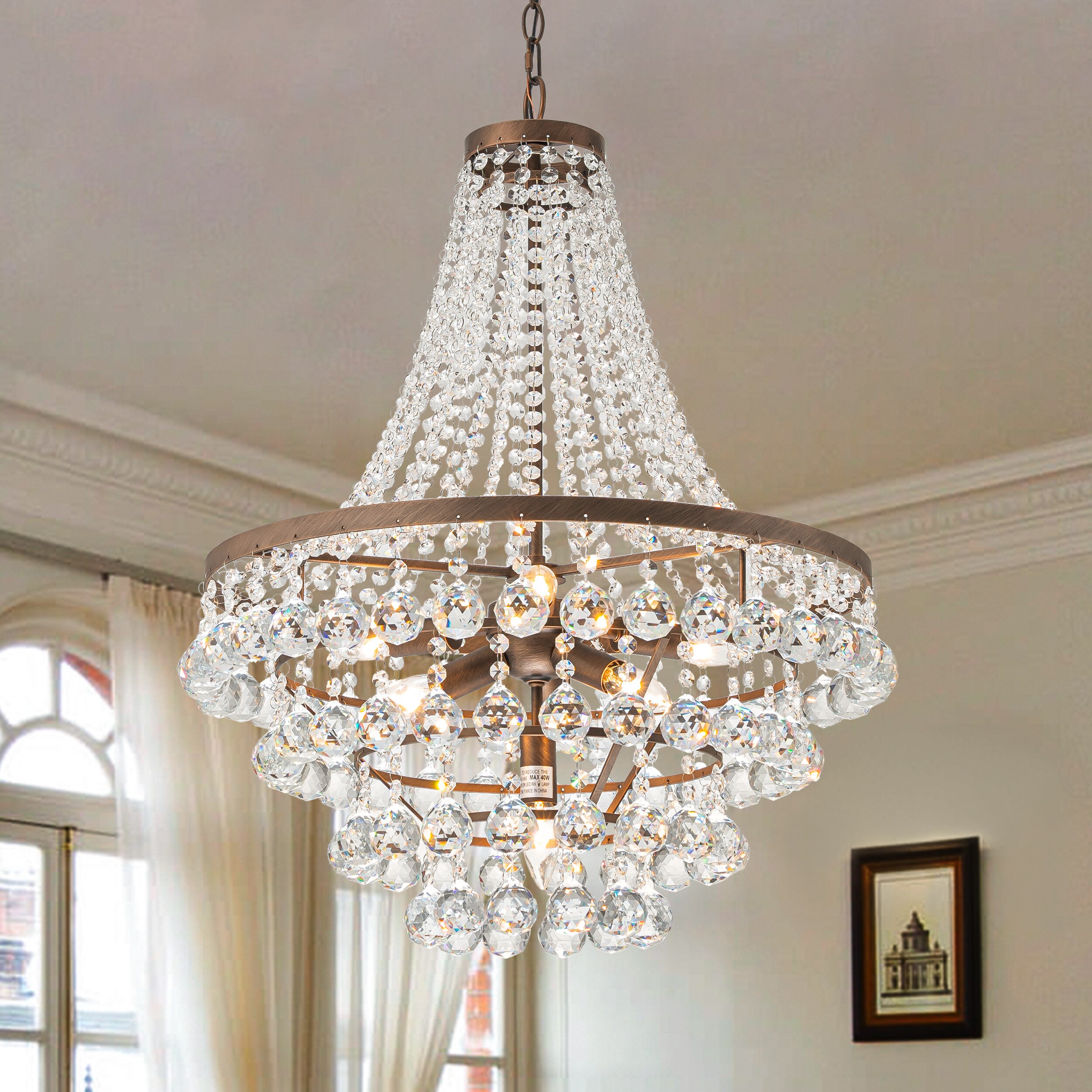 Hunter Cypress Grove 4-Light Matte Copper Transitional Led Crystal Chandelier