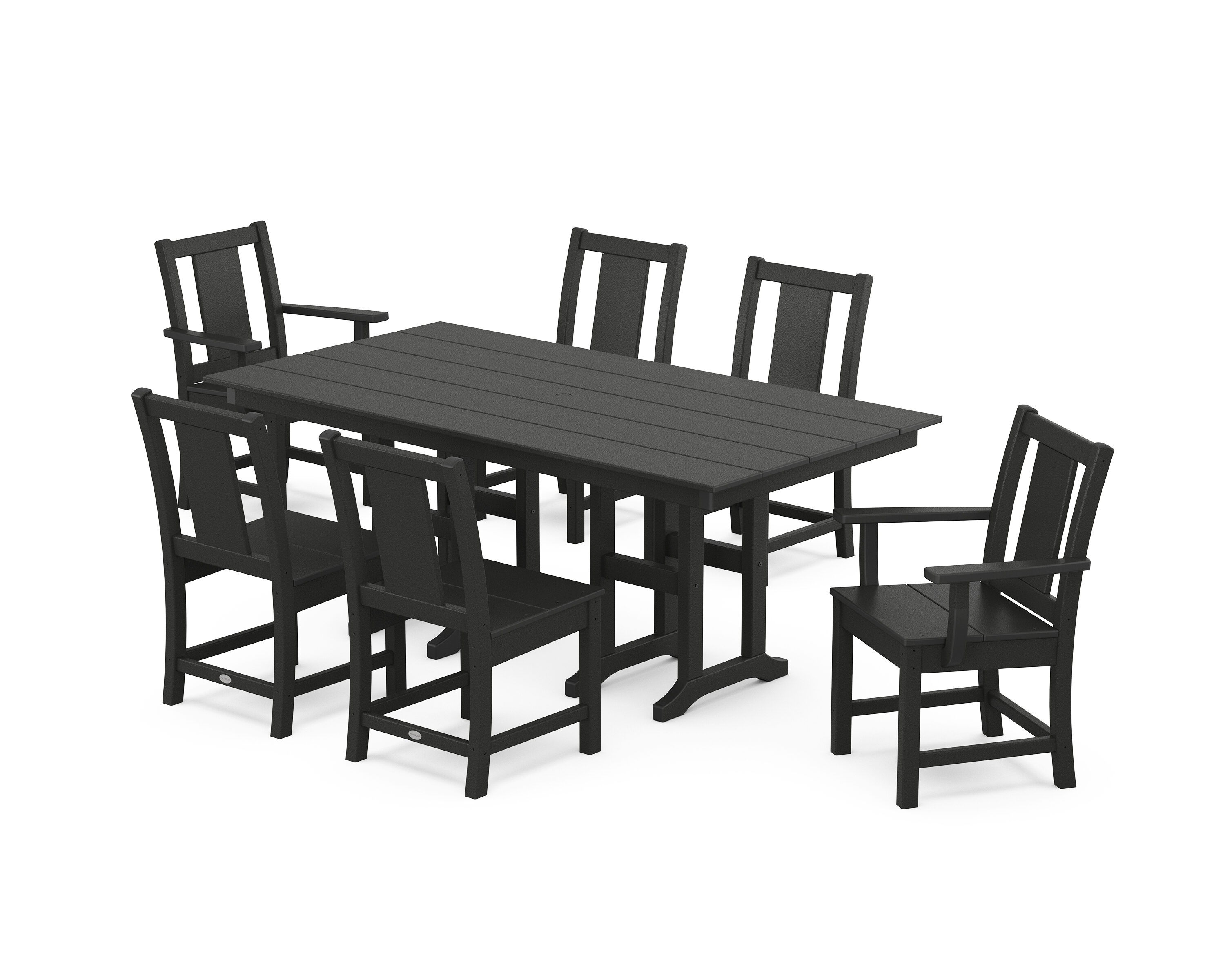 POLYWOOD PWS2096-1-BL Prairie 7 -Piece Black Patio Dining Set Plastic Rectangle Table with 6 Stationary Chairs