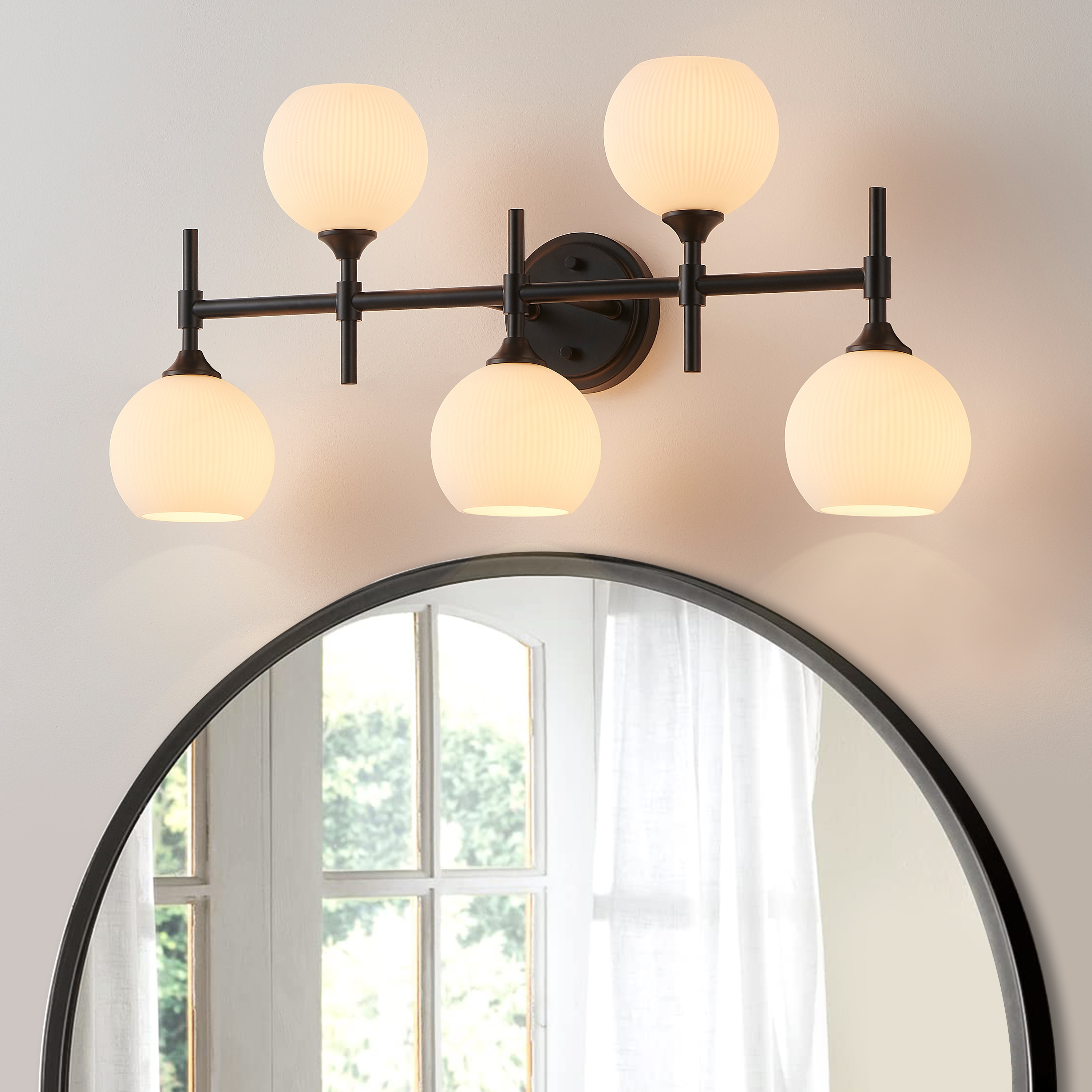 KAWOTI 21342 Edendale 27.75-in 5 -Light Matte Black Mid-century Vanity light