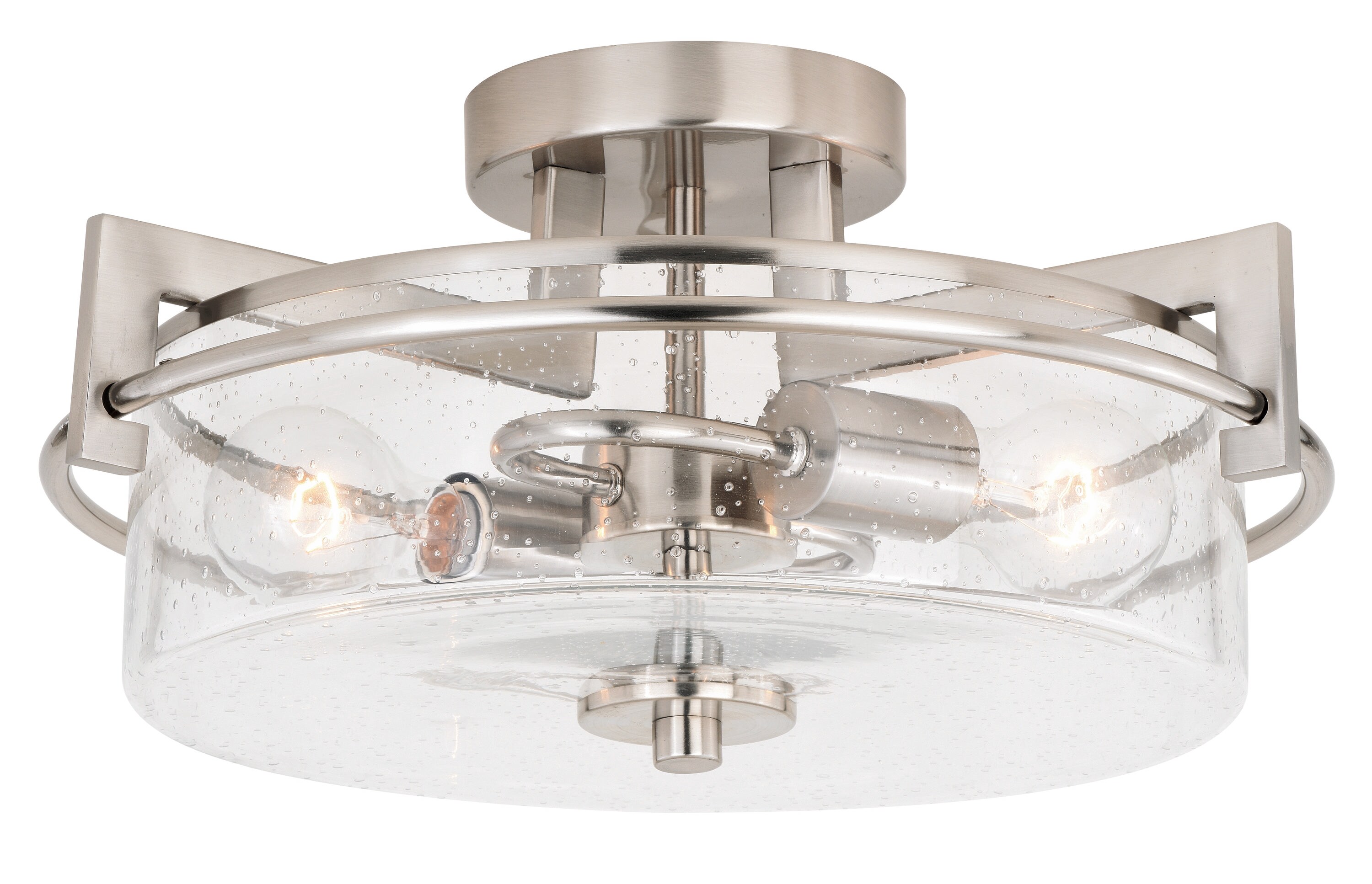 Satin Nickel 15" Drum Ceiling Light with Seeded Glass