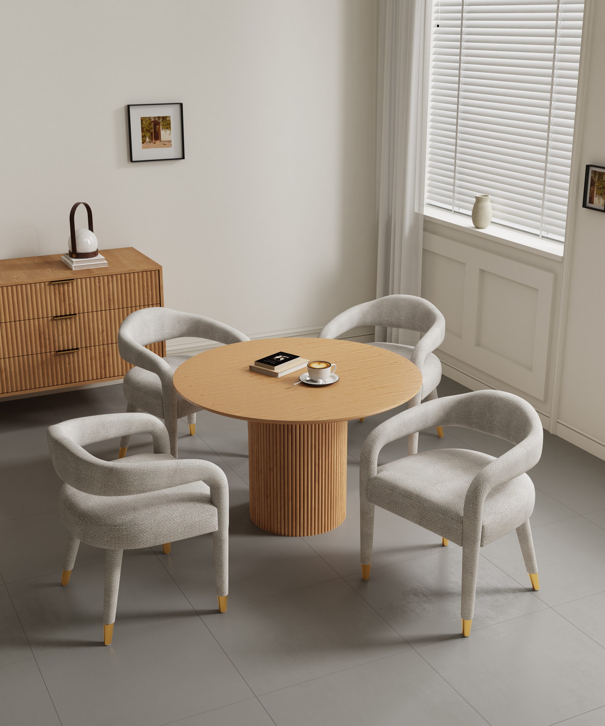 Manhattan Comfort 4-DT03DC093AR-NASL Natural and Silver Lining Contemporary/Modern Dining Room Set with Round Table ( Seats 4 )