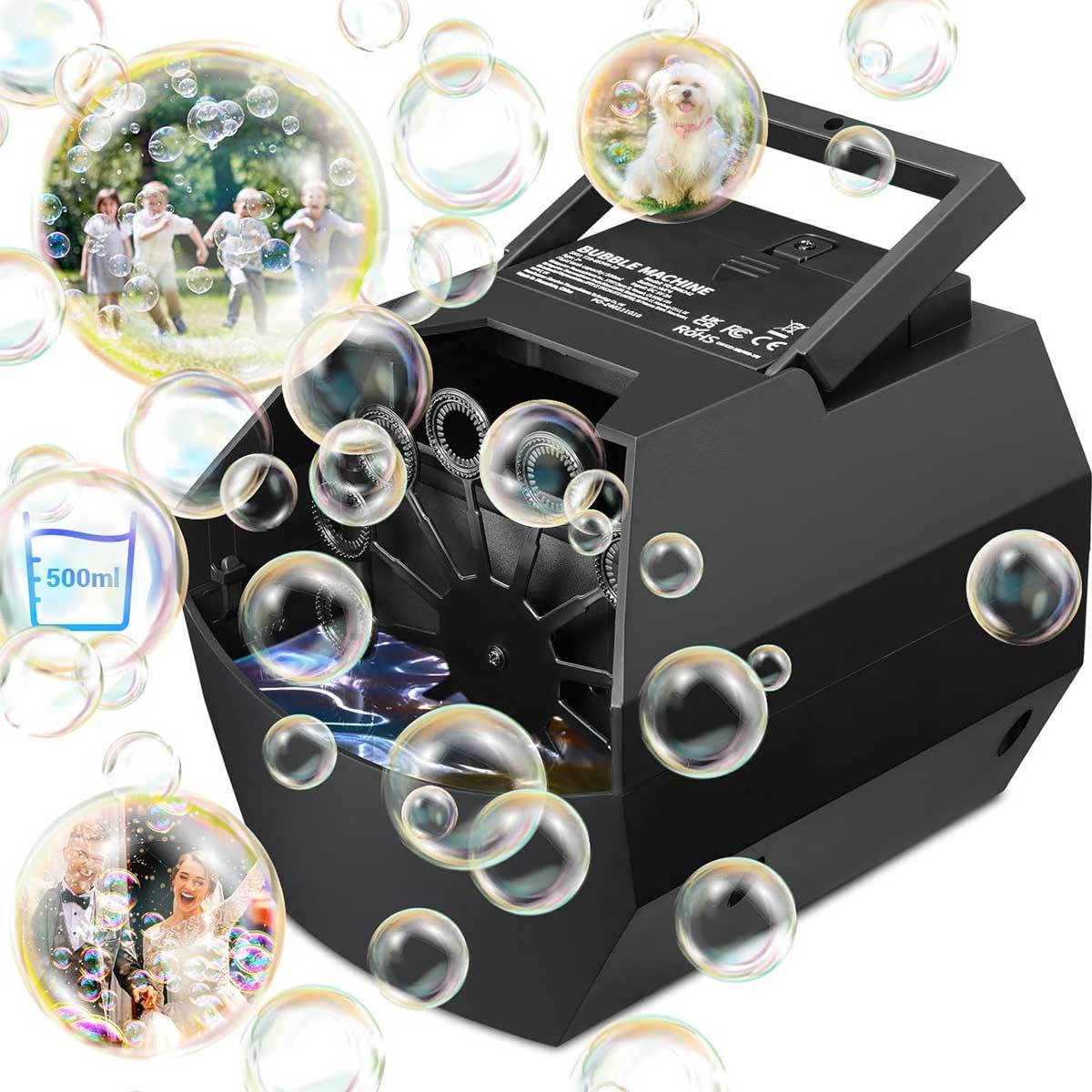 Aoibox LABBM2925 500ML Automatic Bubble Blower Max 15000 Bubbles per Min for Kids and Toddlers USB Operated Portable Bubble Maker for Parties Weddings Birthday