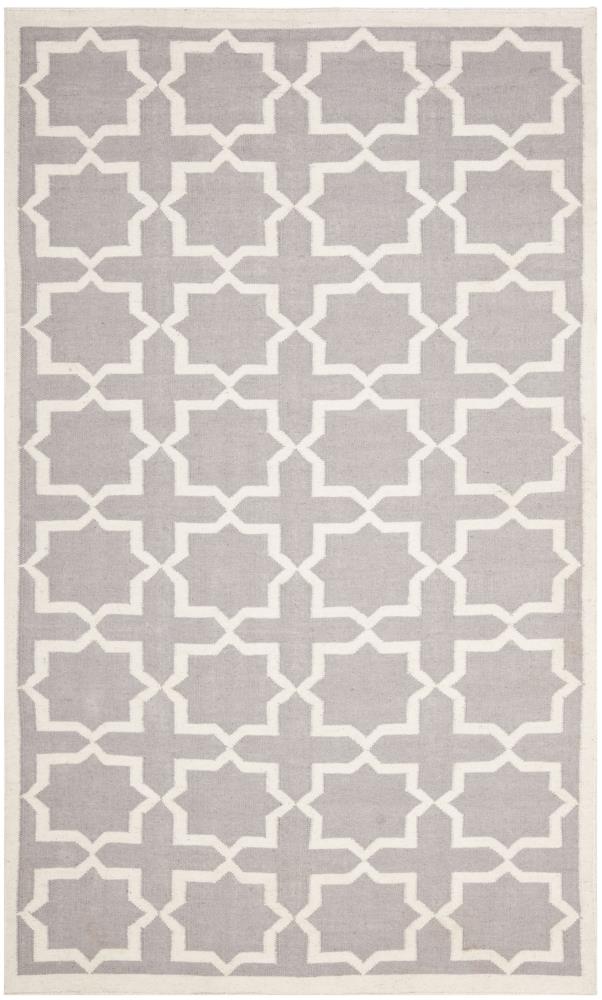 Safavieh DHU549G-4 Dhurries Neva 4 x 6 (ft) Wool Gray/Ivory Rectangular Indoor Geometric Coastal Area rug