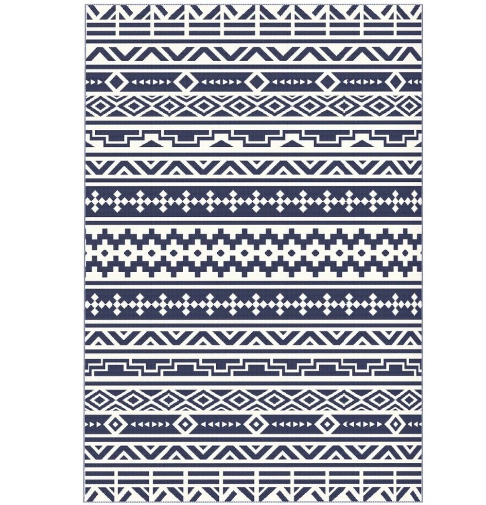 Tuyubris Inc. Reversible Outdoor Rug Geometric Blue and White ...