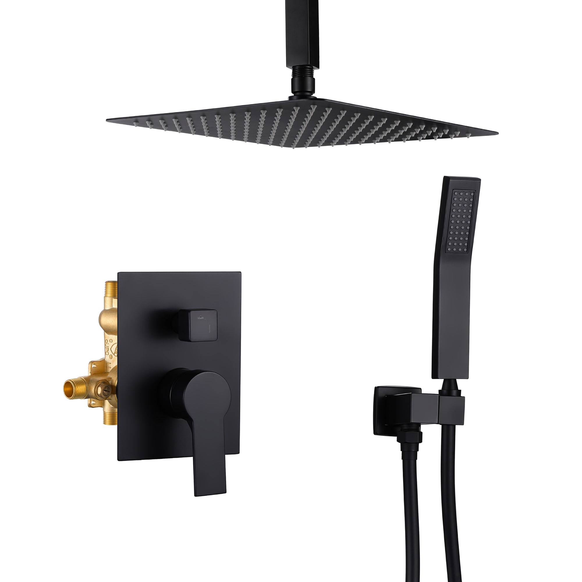 Nestfair SMD8805B 2 -Spray Black 12-in Square Dual/Combo Rain Shower Head 1.8 GPM