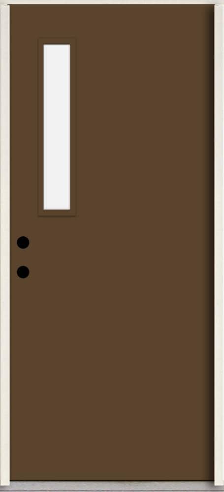 RELIABILT LO1063323 Spotlights 32-in x 80-in x Fiberglass 1/4 lite Right-hand inswing Sable Paint Painted Prehung Front Door Insulating core