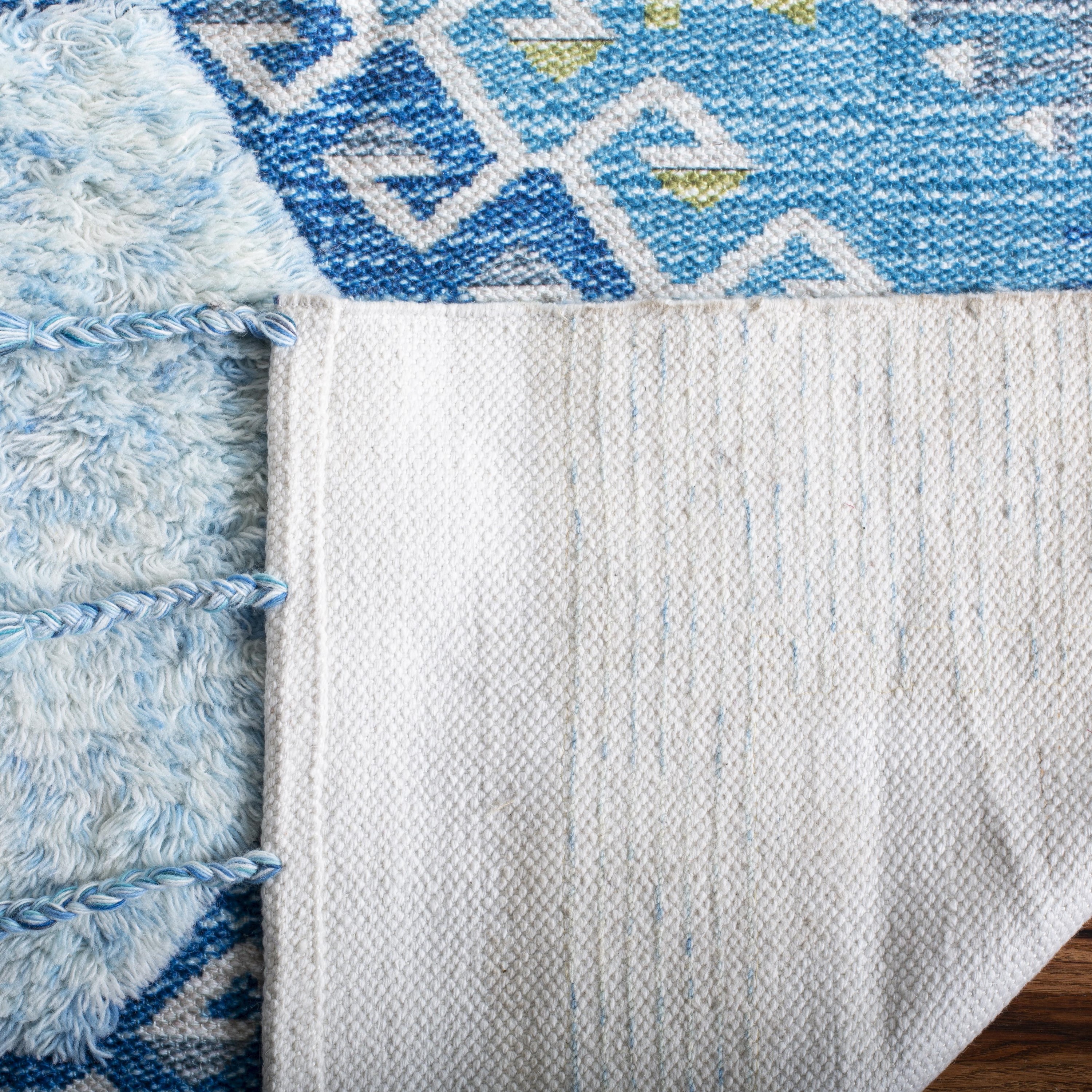Turquoise Blue Flat Woven Wool 8' x 10' Area Rug