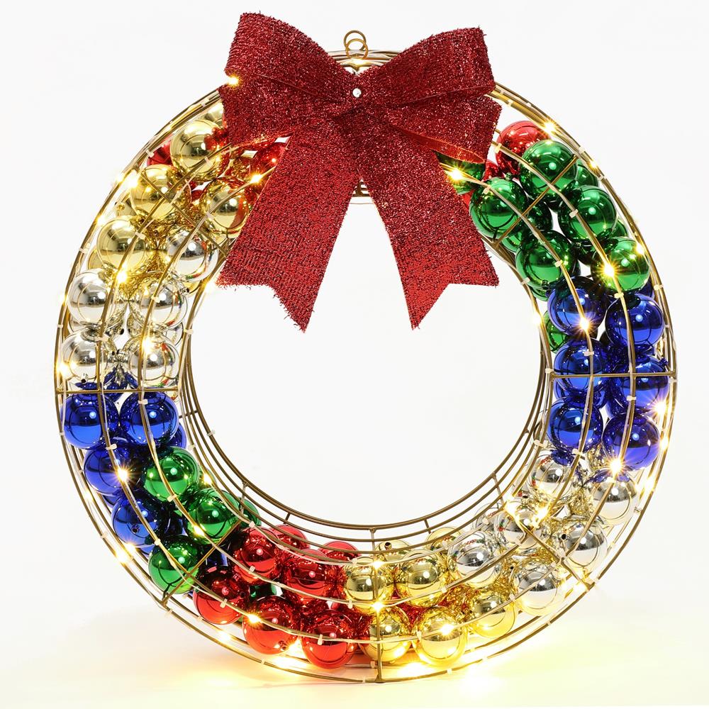 LuxenHome WHHD2079 24-Inches Freestanding Wreath Free standing decoration with White LED Lights