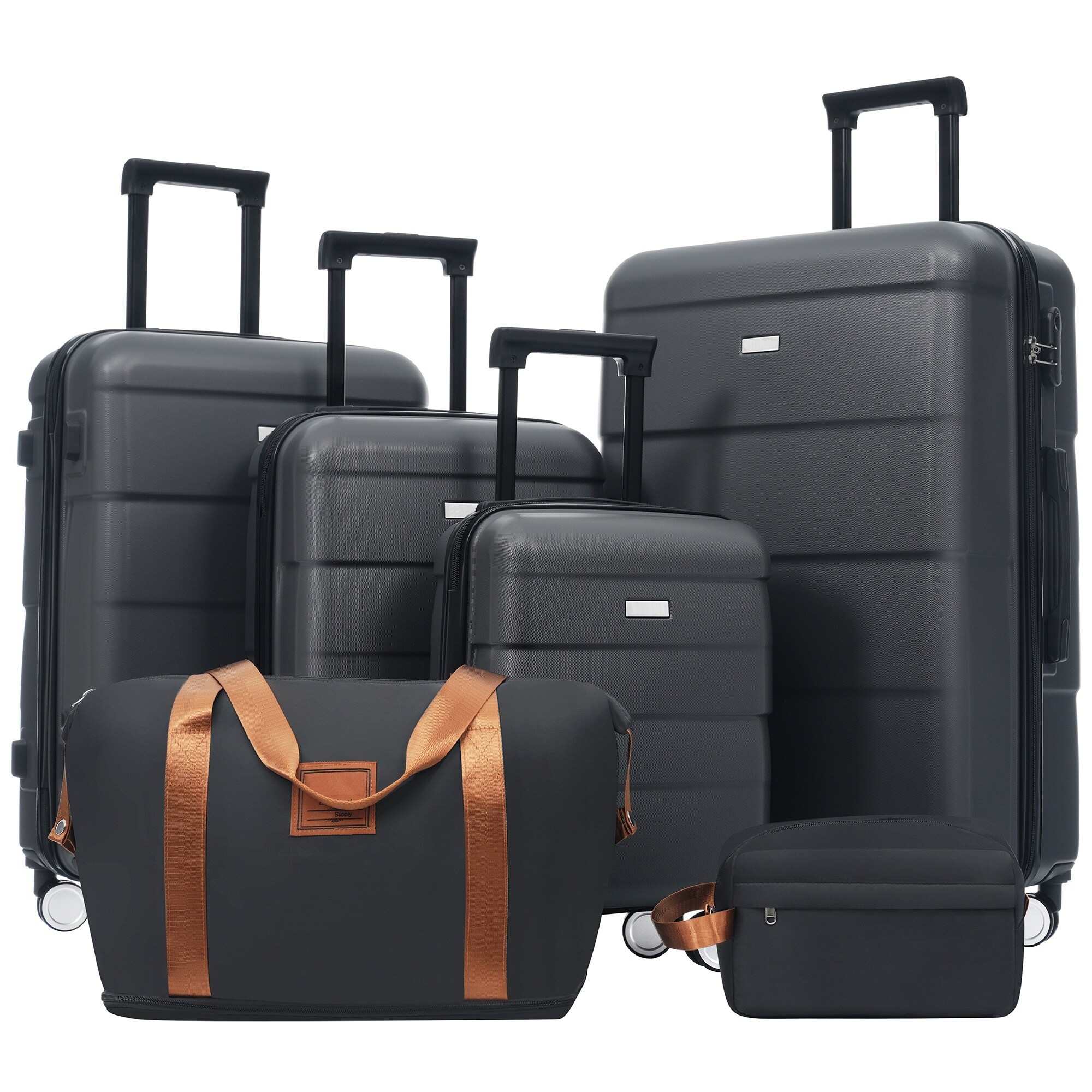 LIVACA - 16 inch x 20 inch x 24 inch x 28 inch Charcoal ABS Hardshell Luggage Set with Password L...
