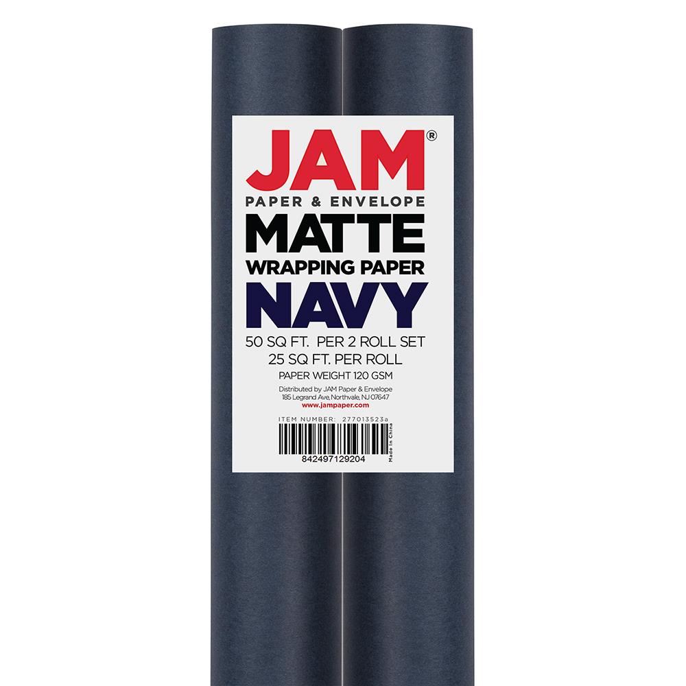Jam Paper Navy Blue Matte Gift Wrapping Paper Rolls - 2 Packs Of