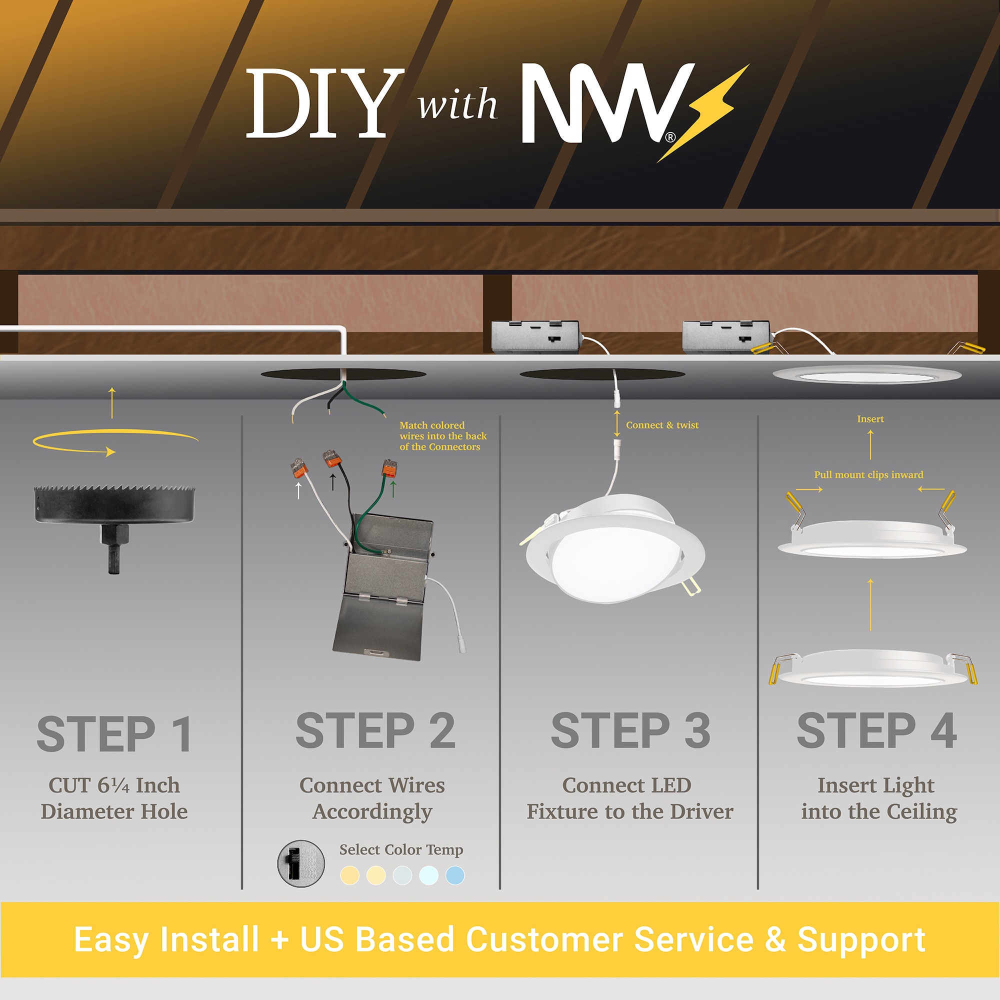 6-Pack White Adjustable 6'' LED Recessed Lighting Kit with Aluminum Trim